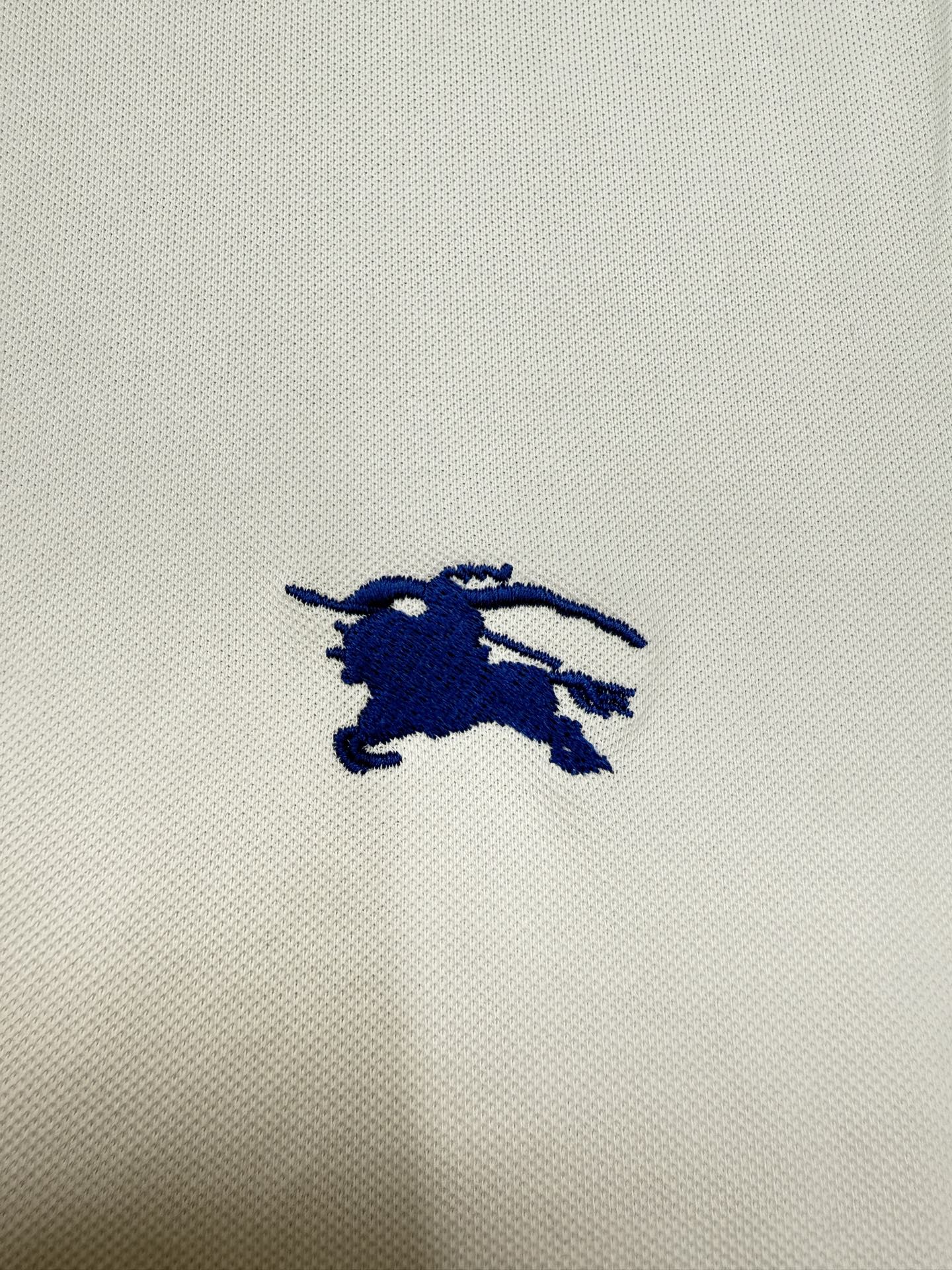 巴宝莉刺绣款 纯色棉质polo衫 白色