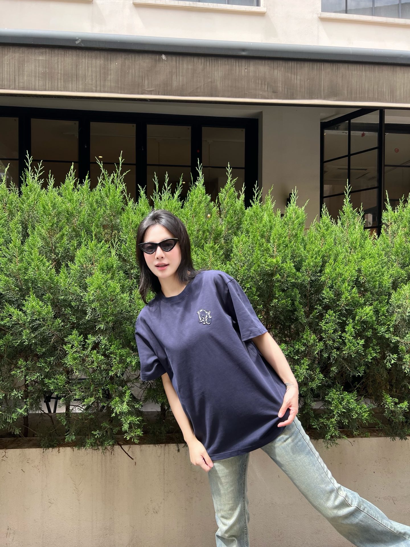 CD老花小标~夏季新款纯棉短袖T恤 高阶松弛感穿搭首选，经典老花小标刺绣，精致不张扬，低调彰显品味。高克