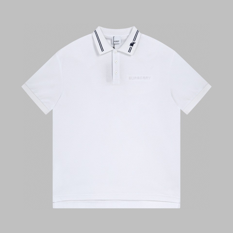 Burberry Kleidung Polo Schwarz Weiß Stickerei Baumwolle Netzgewebe