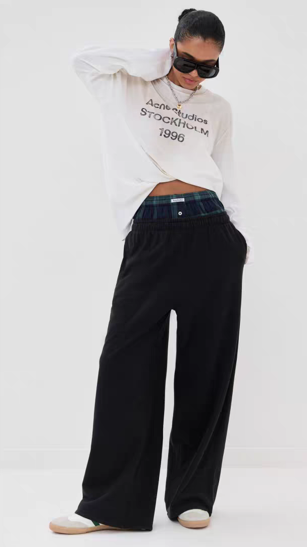 NO:871213,[Love] New style [Love]!  The latest ACNE 26NEW plaid spliced ​​waistband fake two-piece trousers. Size XS SML.,,acne studios,19860909[爱心]新款[爱心]！最新ACNE 26NEW 格纹拼接腰头假两件长裤.尺码XS SML.,,acne studios,,Women's clothing