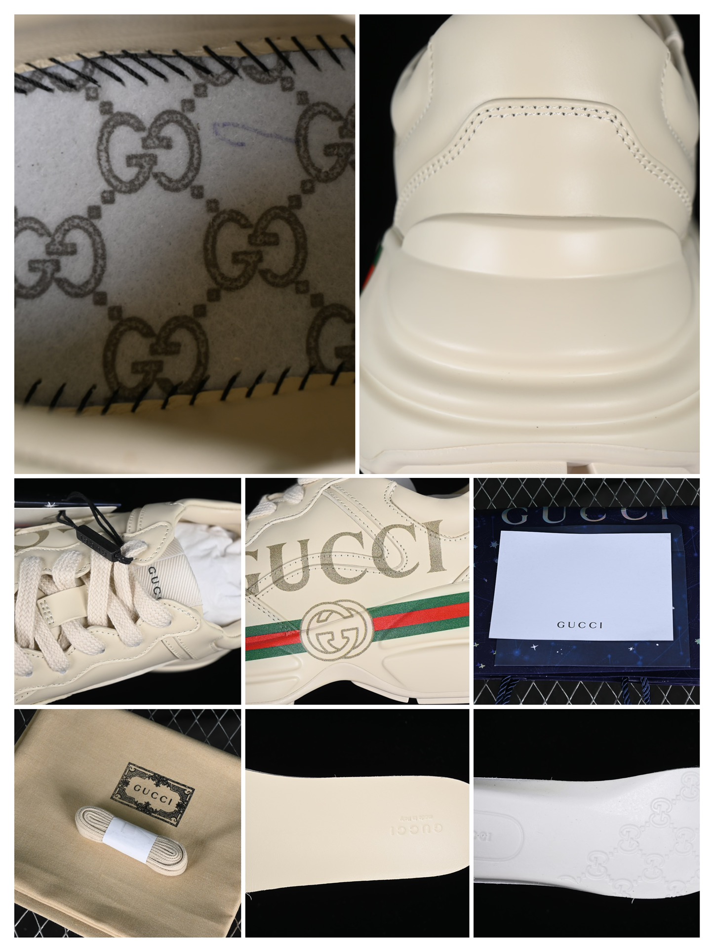 💰600渠道原装订单 Gucci Rhyton Vintage Trainer Sneaker 古驰老爹5D皮革角状复古慢跑鞋 DRW009522
#原装套装配件官方同源 全套专柜包装物及配件 右脚鞋舌和外盒标嵌入核心防伪芯片装置
#意大利手工代工厂原楦 原面小牛皮,内里小羊皮同源出厂定制真丝绸防尘鞋套袋
#原装雪梨形超软沙绒纸团 细节制造精品 专柜一致双透明贴标,尺码+长度。说明书单独贴附在外盒标上
#原装代工底厂数据复模,配比还原度98%,回弹MD中底,加耐磨TPR耐磨外底(抗磨缓震)
尺码:35 36 37 38 39 40 41 42 43 44 MBJ0