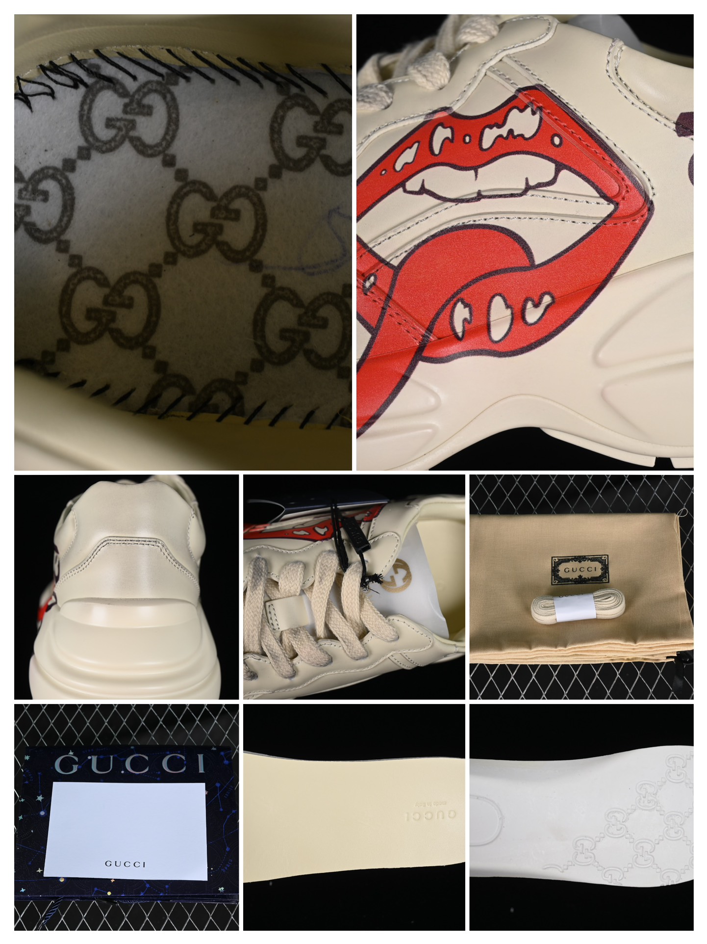 💰600渠道原装订单 Gucci Rhyton Vintage Trainer Sneaker 古驰老爹5D皮革角状复古慢跑鞋 A9L009522
#原装套装配件官方同源 全套专柜包装物及配件 右脚鞋舌和外盒标嵌入核心防伪芯片装置
#意大利手工代工厂原楦 原面小牛皮,内里小羊皮同源出厂定制真丝绸防尘鞋套袋
#原装雪梨形超软沙绒纸团 细节制造精品 专柜一致双透明贴标,尺码+长度。说明书单独贴附在外盒标上
#原装代工底厂数据复模,配比还原度98%,回弹MD中底,加耐磨TPR耐磨外底(抗磨缓震)
尺码:35 36 37 38 39 40 41 42 43 44 MBJ0