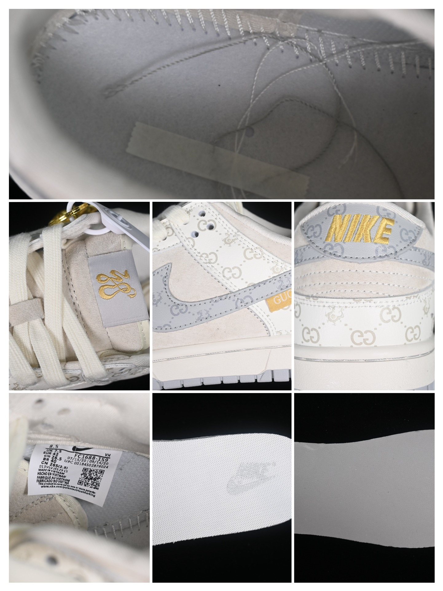 特价🉐💰220
Gucci x Nk Dunk Low 古驰联名创作-灰龙 SB低帮休闲板鞋 FC1688-159
#中国龙为主题,融入意大利设独特的创意和革新,鞋面采用小牛皮印压Gucci LOGO,鞋身搭配头层猪八革面料,再点缀上繁体字"龍",鞋盒采用毛笔字龍加上扇形纹路,更具中国古典风(附带幸运龙镀金挂饰一枚)
尺码:36 36.5 37.5 38 38.5 39 40 40.5 41 42 42.5 43 44 44.5 45 9.D4