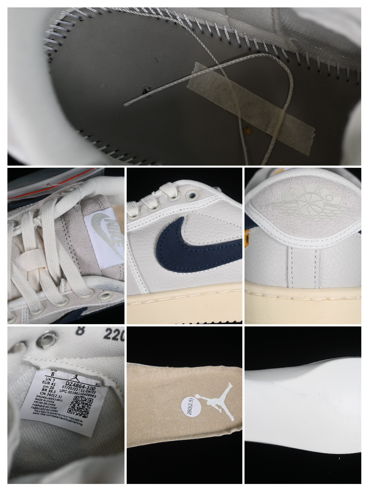 特价UionLAxAirJordanAJ1KOLow联名白灰低帮复古篮球鞋DZ4864-100#选用皮革