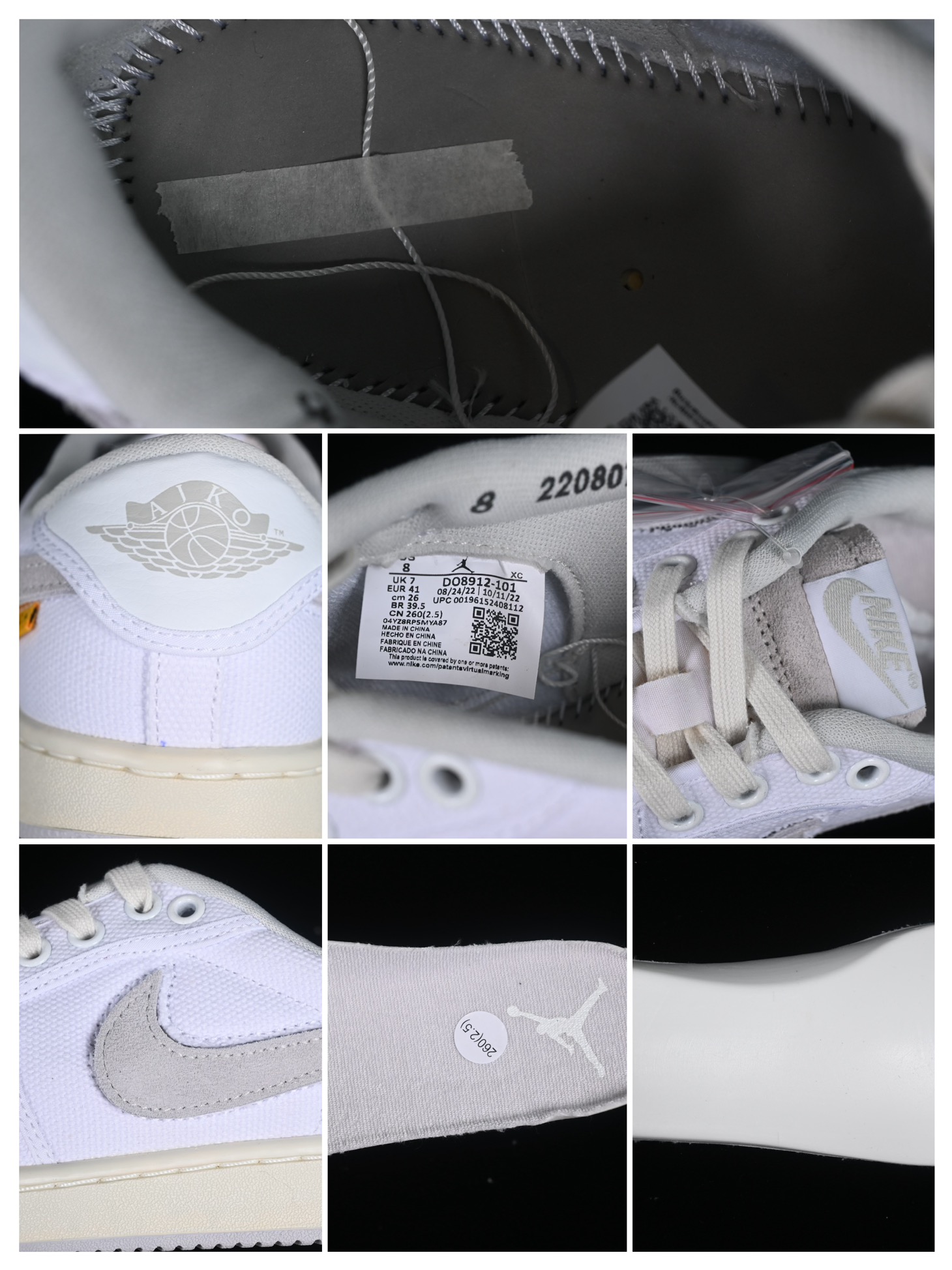 特价UionLAxAirJordanAJ1KOLow联名白灰低帮复古篮球鞋DO8912-101#选用皮革