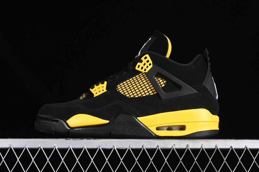 Air Jordan 4 Sapatos Tênis Air Jordan Preto Amarelo Chamas