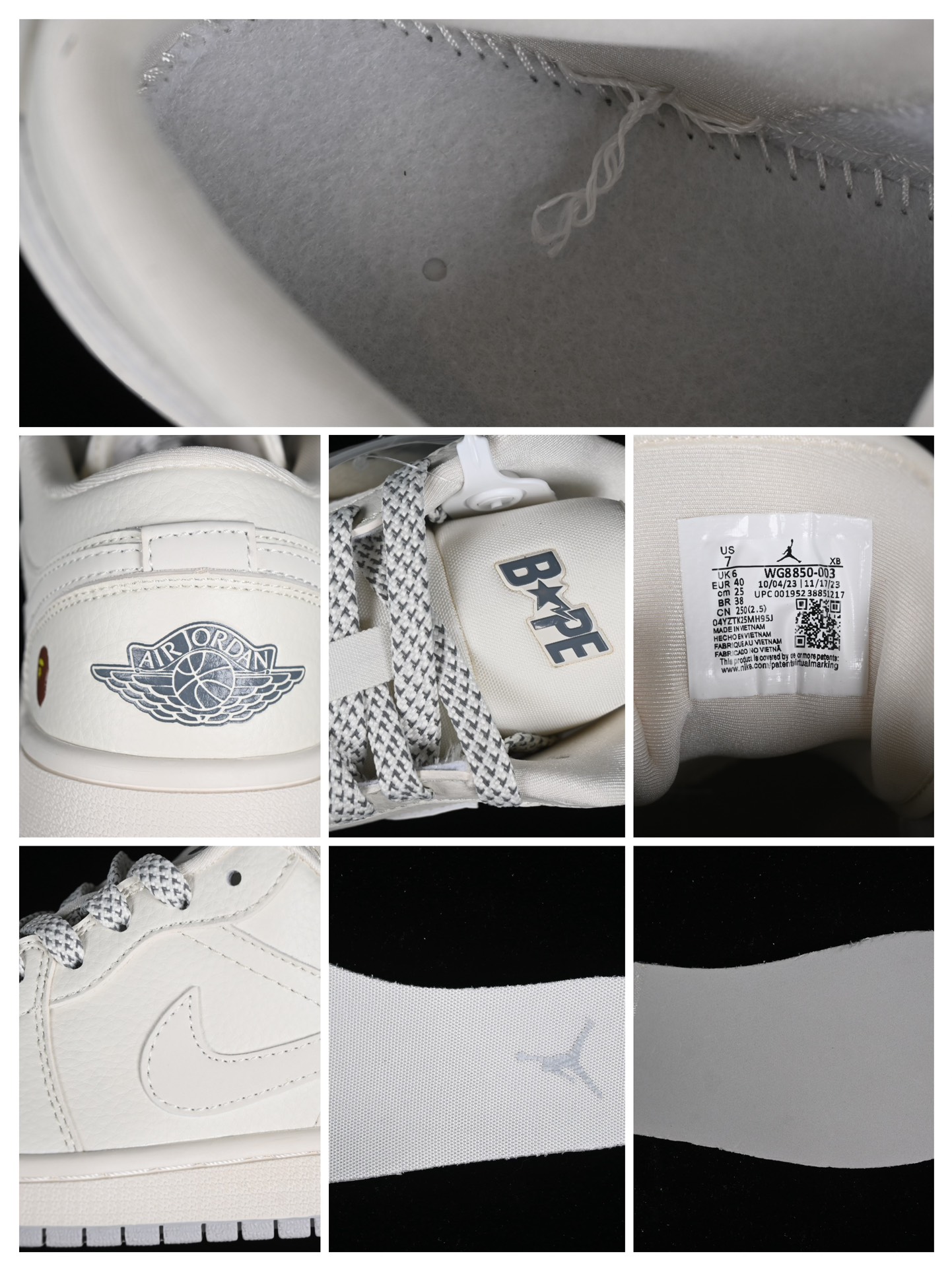 AirJordan1LowAJ1乔1BAPE联名-米白灰底高端定制低帮篮球鞋WG8850-003#定制鞋