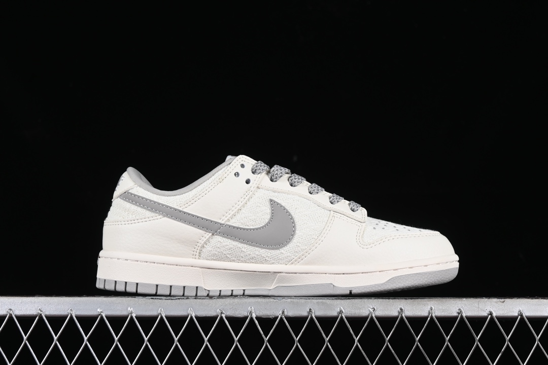  特价 Nk SB Dunk Low 古驰联名-米白灰勾织布 周年高端定制 低帮休闲板鞋 DQ1098-