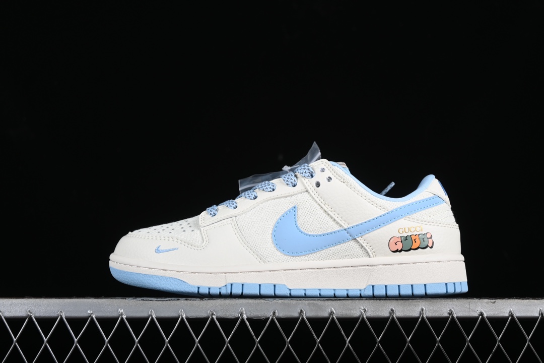  特价 Nk SB Dunk Low 古驰联名-米白天蓝勾织布 周年高端定制 低帮休闲板鞋 DQ1098