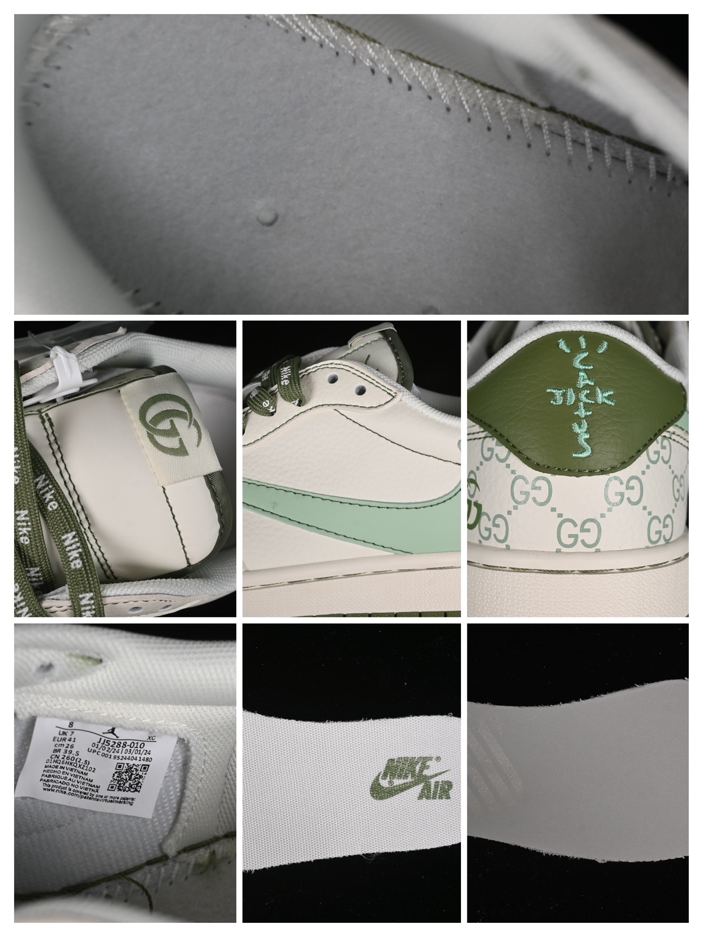 特价🉐💰210
Travis Scott x Fragment Design x Air Jordan 1 Low OG SP AJ1 乔1 古驰联名-米白绿花纹 低帮文化休闲板鞋 JJ5288-010
#多方联名合作融合了Travis Scott 独特的音乐风格,藤原浩个性的设计风格以及Jordan品牌的经典元素 使其成为一双具有独特身份和价值的鞋子 清新而立体的外观加上联名标识更突出了其独特身份 这种配色方案显示出活力和时尚感 在视觉上引人注目 鞋身的质感和细腻的细节处理使其显得高端而格调十足 这款“倒钩”联名是设计与创意完美结合 融合多方的个性风格是一款备受瞩目的潮流鞋款 低帮休闲板鞋 定制鞋盒 大厂纯原品质出货 超高清洁度 皮料切割干净无任何毛边 细节完美
尺码:36 36.5 37.5 38 38.5 39 40 40.5 41 42 42.5 43 44 44.5 45 9.D4
