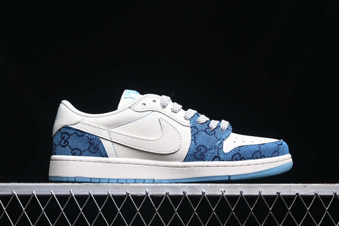 💰280公司级💰380纯原
 Travis Scott x Fragment Design x Air Jordan 1 Low OG SP AJ1 乔1 古驰联名-白蓝花纹 低帮文化休闲板鞋 XZ1658-001
#多方联名合作融合了Travis Scott 独特的音乐风格，藤原浩个性的设计风格以及Jordan品牌的经典元素 使其成为一双具有独特身份和价值的鞋子 清新而立体的外观加上联名标识更突出了其独特身份 这种配色方案显示出活力和时尚感 在视觉上引人注目  鞋身的质感和细腻的细节处理使其显得高端而格调十足  这款“倒钩”联名是设计与创意完美结合 融合多方的个性风格是一款备受瞩目的潮流鞋款
尺码：36 36.5 37.5 38 38.5 39 40 40.5 41 42 42.5 43 44 44.5 45 9.E5