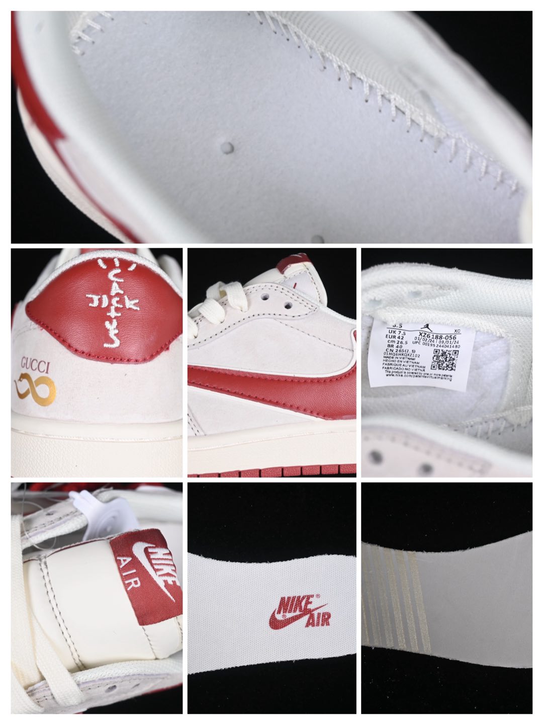 💰300公司级💰380纯原
Travis Scott x Fragment Design x Air Jordan 1 Low OG SP AJ1 乔1 古驰联名 猪八红勾 低帮文化休闲板鞋 XZ6188-056
#多方联名合作融合了Travis Scott 独特的音乐风格,藤原浩个性的设计风格以及Jordan品牌的经典元素 使其成为一双具有独特身份和价值的鞋子 清新而立体的外观加上联名标识更突出了其独特身份 这种配色方案显示出活力和时尚感 在视觉上引人注目 鞋身的质感和细腻的细节处理使其显得高端而格调十足 这款“倒钩”联名是设计与创意完美结合 融合多方的个性风格是一款备受瞩目的潮流鞋款
尺码:36 36.5 37.5 38 38.5 39 40 40.5 41 42 42.5 43 44 44.5 45 9.E5