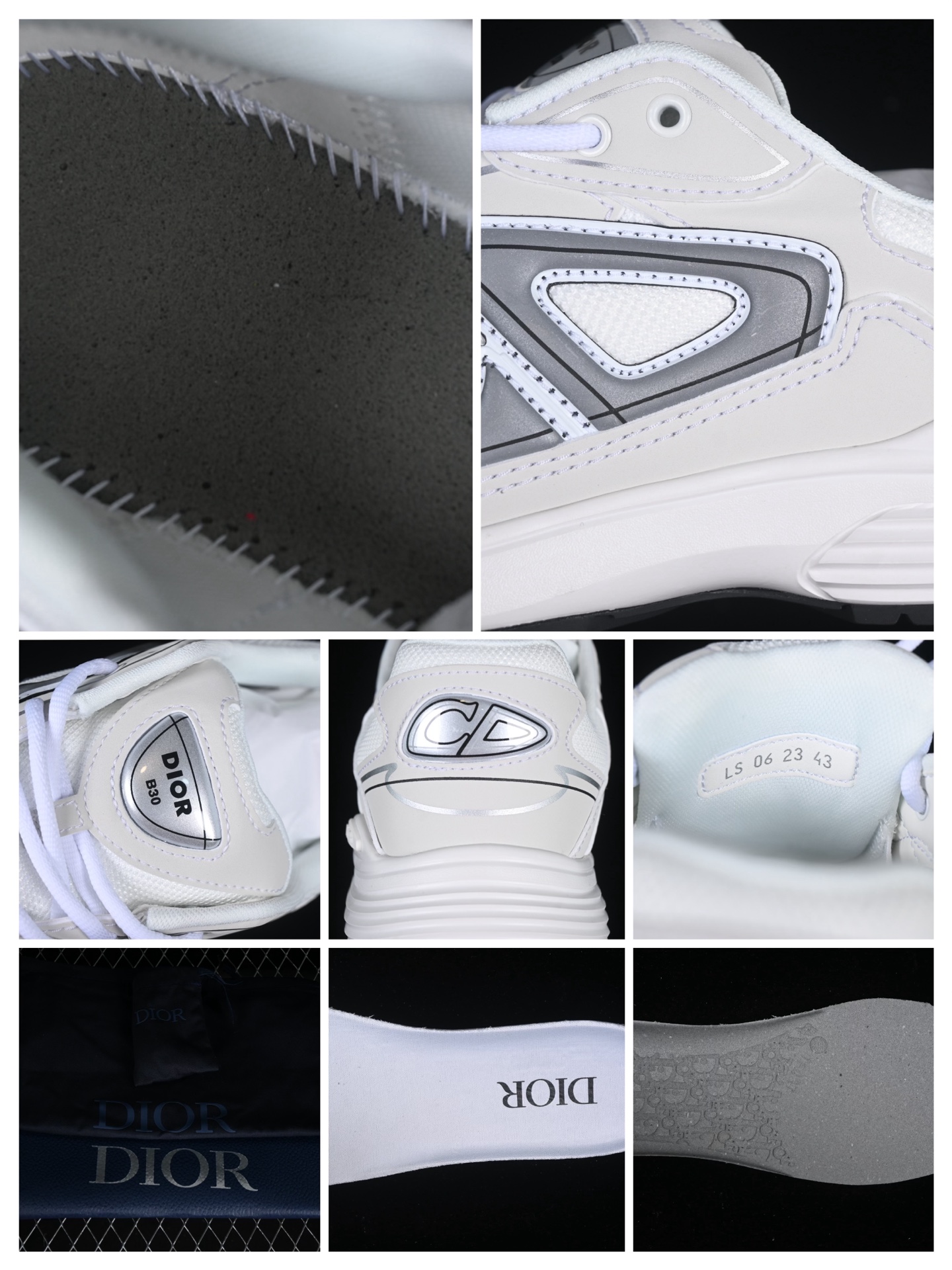 💰380纯原
 Dior B30 迪奥王俊凯同款CD鞋
#全套专柜原装配件 原版开模 采用黑网色眼织物白和色科技料面精心制作，作饰以反光“CD30”图形标志，外格轻盈的刻雕效果橡胶鞋搭底配标志性点的缀提升格调，内弹部力细节塑造想理的舒适穿着体验可与各休式闲造型配搭，彰显尚时现代的运风动范 
尺码：35 36 37 38 39 40 41 42 43 44 45 46 HCE5