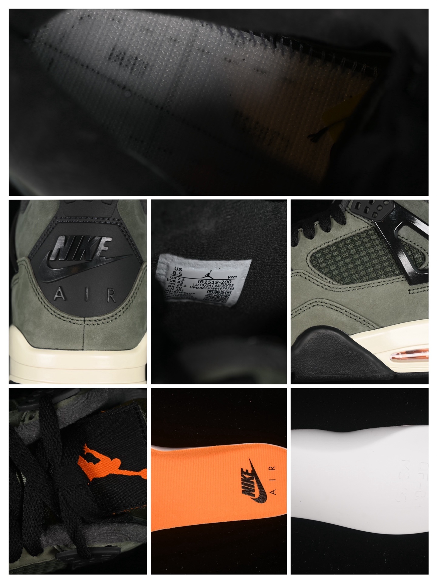 外贸版 Undefeated x Air Jordan 4 OG AJ4 乔4橄榄绿麂皮 IB1519