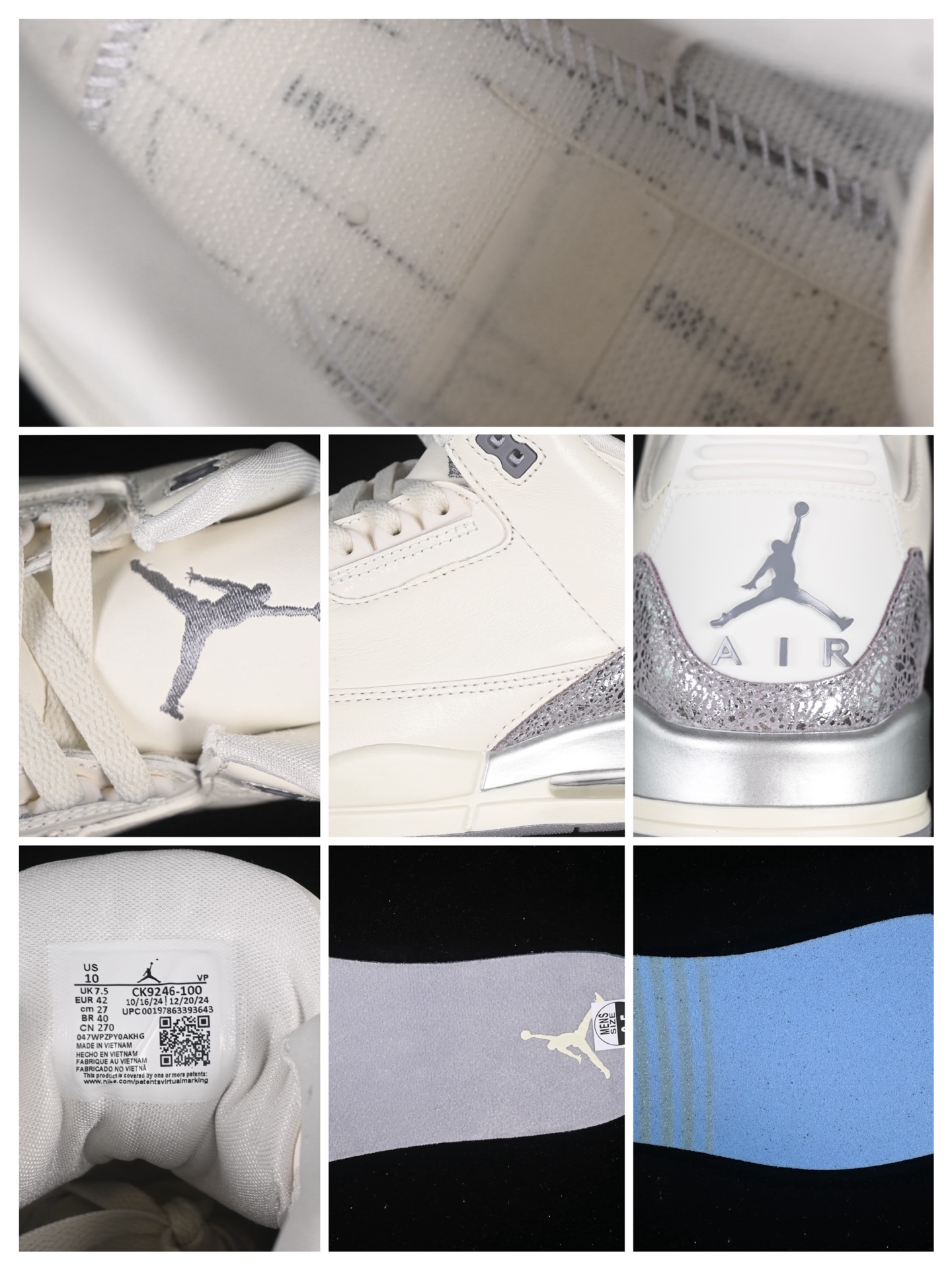 💰520顶级
Air Jordan 3 "Sail Metallic Silver" AJ3 乔3金属白银 CK9246-100
#大厂出品 原楦原纸板 细节如图所 客供原厂材料开发 极致一眼正品既视感 细节如图所示
尺码:36 36.5 37.5 38 38.5 39 40 40.5 41 42 42.5 43 44 44.5 45 46 47.5 B.G7