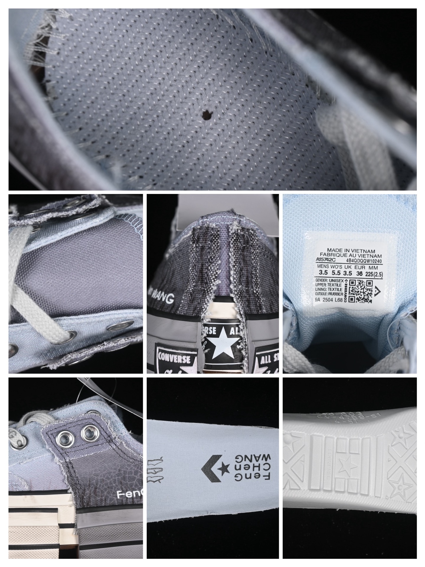 💰190纯原
 Feng Chen Wang X Converse Chuck 70 Low 中国设计师联名低帮休闲板鞋 A15742C
#Chuck 70概念鞋在纽约时装周的19春夏男装展示会上亮相，以细致的解构和精致的重组为特色，并配有手绘细节。五年后，王逢陈展示了自己视觉的最新发展——Chuck 70 2-in-1 低帮帆布鞋。该款鞋款以“两个”为重点，搭配帆布覆面、双层胶带和改性外底，分为四个象限。这一设计雄辩地展示了王视觉的双重性，为佩戴者提供了在结构化结构中增强的灵活性。
尺码：35 36 36.5 37 37.5 38 39 39.5 40 41 41.5 42 42.5 43 44 M.C3