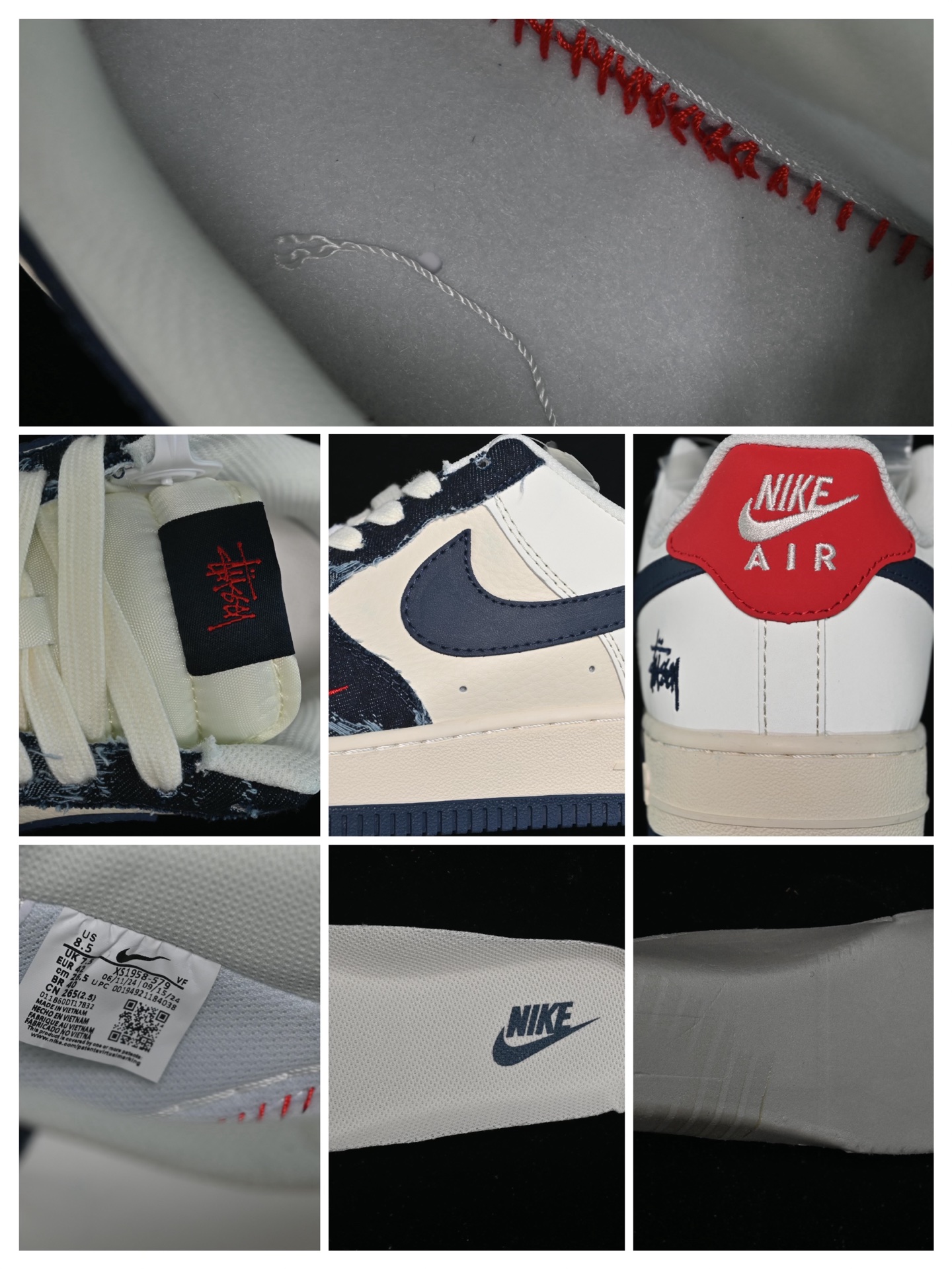 💰300纯原
 Nike Air Force 1'07 Low 斯图西联名 做旧牛仔 空军一号低帮休闲板鞋 XS1958-579
#原楦头原纸板 原装鞋盒 定制五金配件 内置全掌气垫 原厂鞋底 
尺码：36 36.5 37.5 38 38.5 39 40 40.5 41 42 42.5 43 44 44.5 45 9.D4