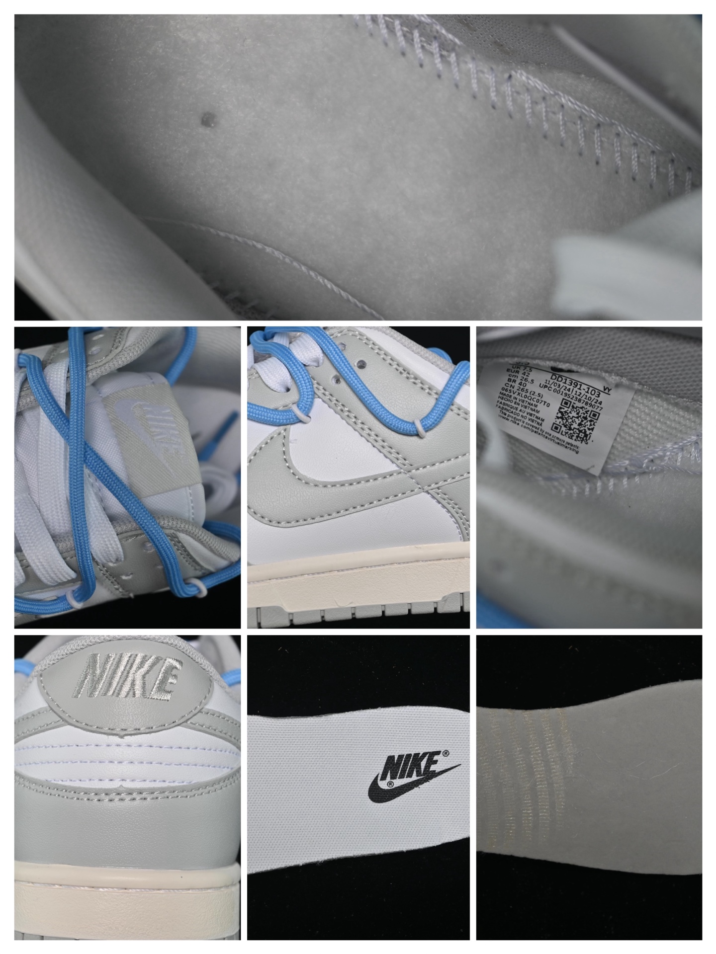  Nike SB Dunk Low 白灰 绑带 低帮休闲板鞋 DD1391-100
尺码：39 40 