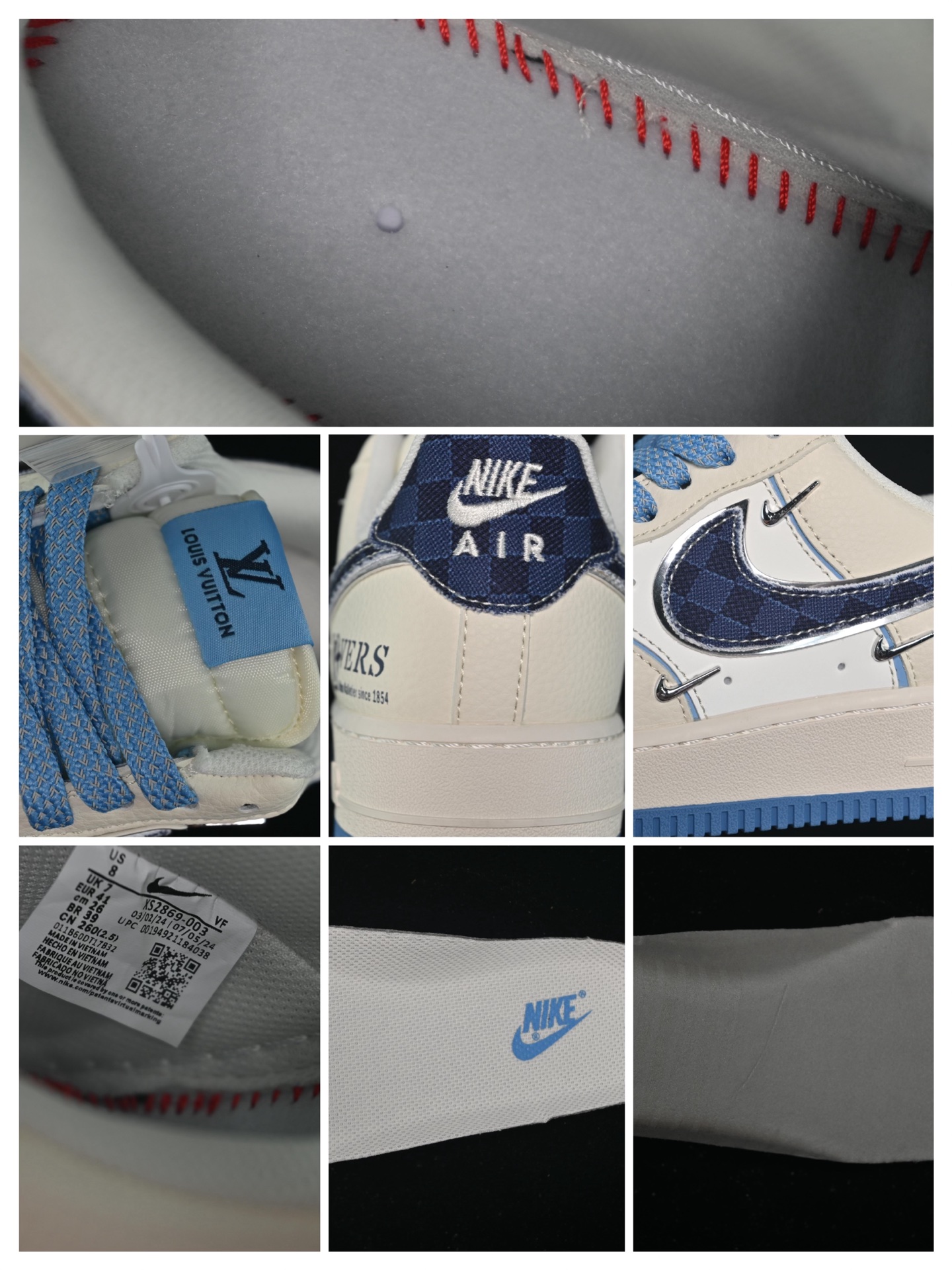 💰300纯原
 Nike Air Force 1'07 Low LV联名 米蓝四勾 空军一号低帮休闲板鞋 XS2869-003
#原楦头原纸板 原装鞋盒 定制五金配件 内置全掌气垫 原厂鞋底
尺码：36 36.5 37.5 38 38.5 39 40 40.5 41 42 42.5 43 44 44.5 45 9.D4