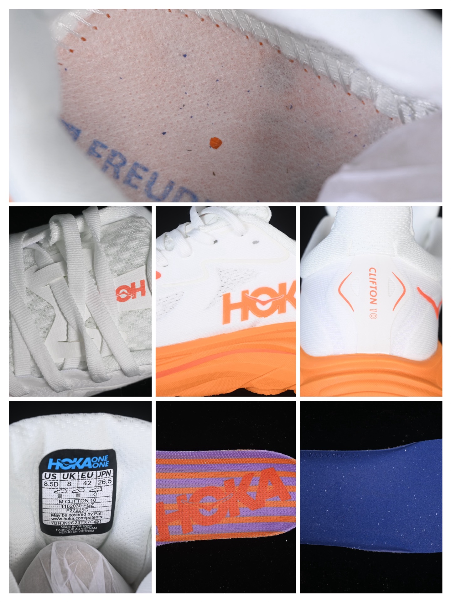 💰220纯原
HOKA ONE ONE CLIFTON 10 克里夫顿系列 轻盈透气的针织网面跑鞋 1162030 FGZ
#增强鞋面的强度和支撑性能 搭配柔软的鞋舌 让双脚在舒适包裹中跑的更加畅快 全新泡棉中底 柔软的同时增强回弹性能 为不同跑者提供更平稳流畅的脚感 带来全面的缓冲保护 根据人体工程学设计的延长拉襟 后跟处弹软的海绵填充舒适固定 避免掉跟和摩擦
尺码：36 36.5 37 38 38.5 39 40 40.5 41 42 42.5 43 44 45 G.D4