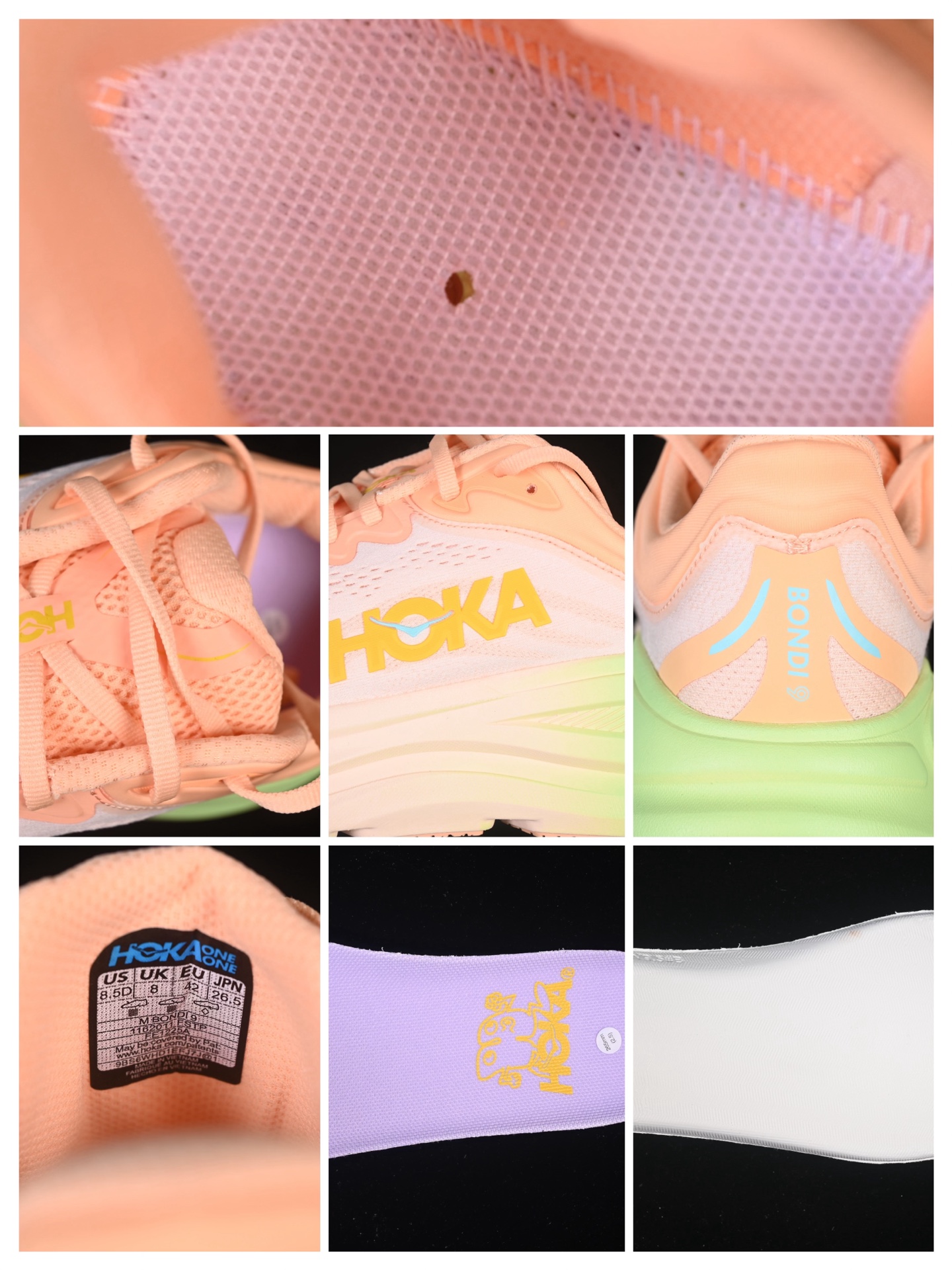 💰220纯原
HOKA ONE ONE Bondi 9 机能缓震跑鞋 1162011 FSTP
#鞋面部分采用工程网眼面料，可以确保必要的透气性能。使用了全新的莱卡橡筋，这大大提升了鞋面的硬度，由此增加鞋面的支撑性能。后掌33mm、前掌29mm的超厚Soft EVA中底，比传统的EVA材料还要柔软30%
尺码：36 36.5 37.5 38 39 40 40.5 41 42 42.5 43 44 44.5 45 46 7+D4