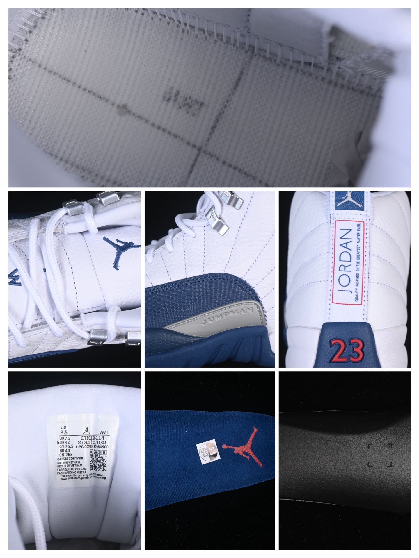 💰550纯原
 Air Jordan 12 Retro "French Blue And White" AJ12 乔12法国蓝 CT8013-114
#大厂出品 原楦原纸板 客供原厂材料开发 极致一眼正品既视感 细节如图所示
尺码：40 40.5 41 42 42.5 43 44 44.5 45 46 47.5 48.5 B.G7