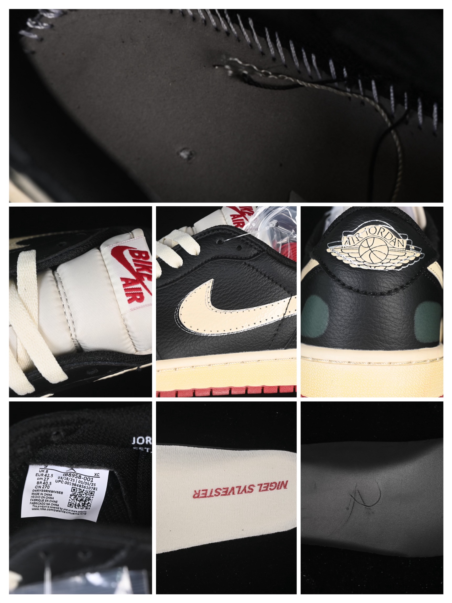💰200公司级💰240纯原
Nigel Sylvester x Air Jordan 1 Low AJ1 乔1联名 低帮文化休闲板鞋 IB8958-001
#鞋款延续 Nigel标志性风格，映入眼帘之时，仿佛自带故事。做旧外底与鞋面刻意打造的磨损细节，生动诠释“运动生活”理念。鞋头侧面增添了耐克勾勾刺绣标识点缀，鞋身以设计线条围绕，象征着臻于完美所需的进化、重复与精准工艺。无论是骑行、篮球还是社群建设，这些细节是为挚爱之事倾注热情的生动写照。
尺码：36 36.5 37.5 38 38.5 39 40 40.5 41 42 42.5 43 44 44.5 45 46 99C3