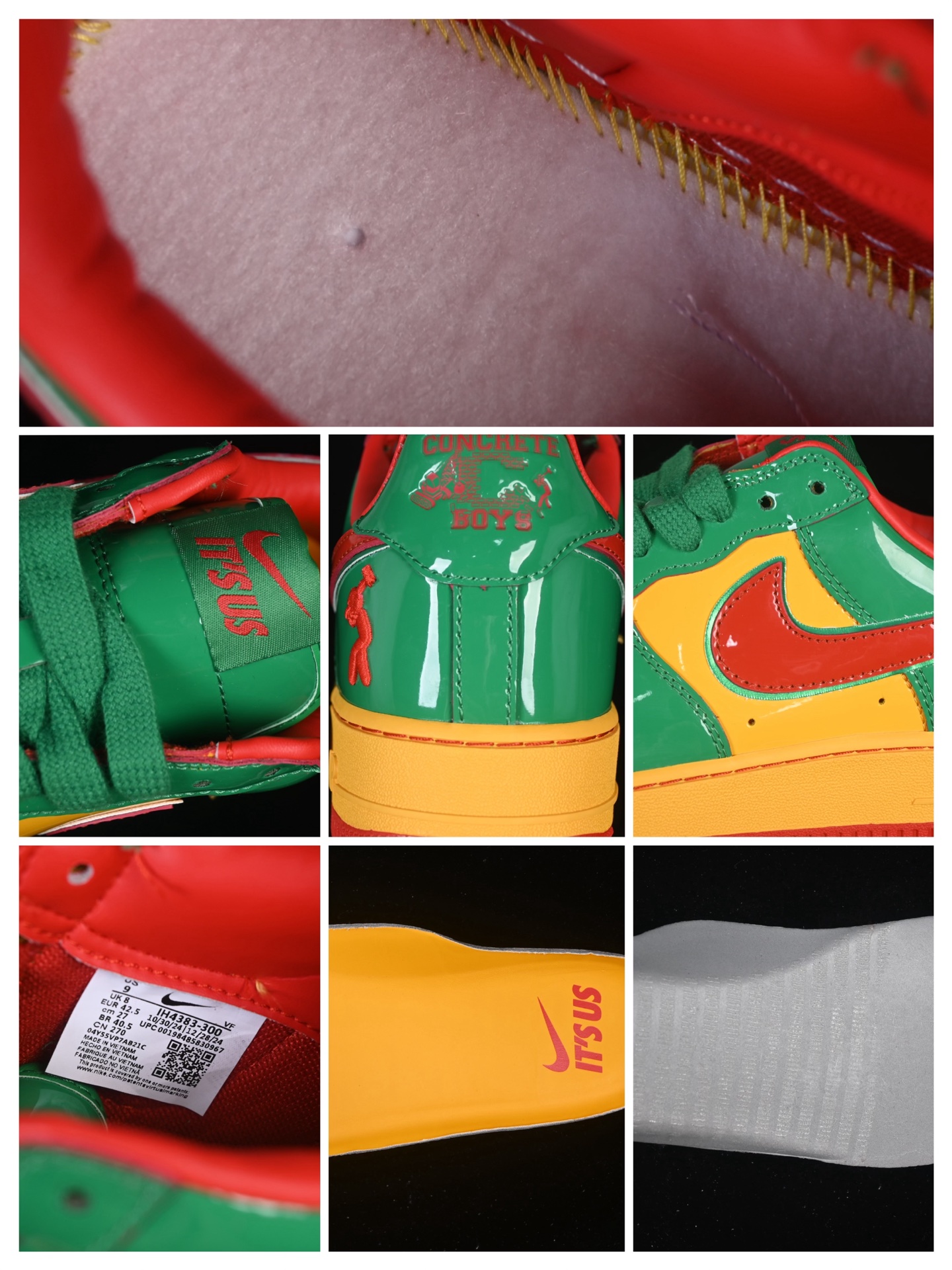💰440纯原 Lil Yachty x Nike Air Force 1'07 Low 联名款 打工人2.0 空军一号低帮休闲板鞋 IH4383-300
#鞋身通体采用漆皮材质打造，配色方面也一改初代的简约设计，采用黄/绿/红三色呈现，辨识度拉满！鞋舌标签以IT`S US字样呈现，尾部的同样带有Lil Yachty标志性的刺绣Logo，彰显联名身份。
尺码：36 36.5 37.5 38 38.5 39 40 40.5 41 42 42.5 43 44 44.5 45 46 47.5 3.E5