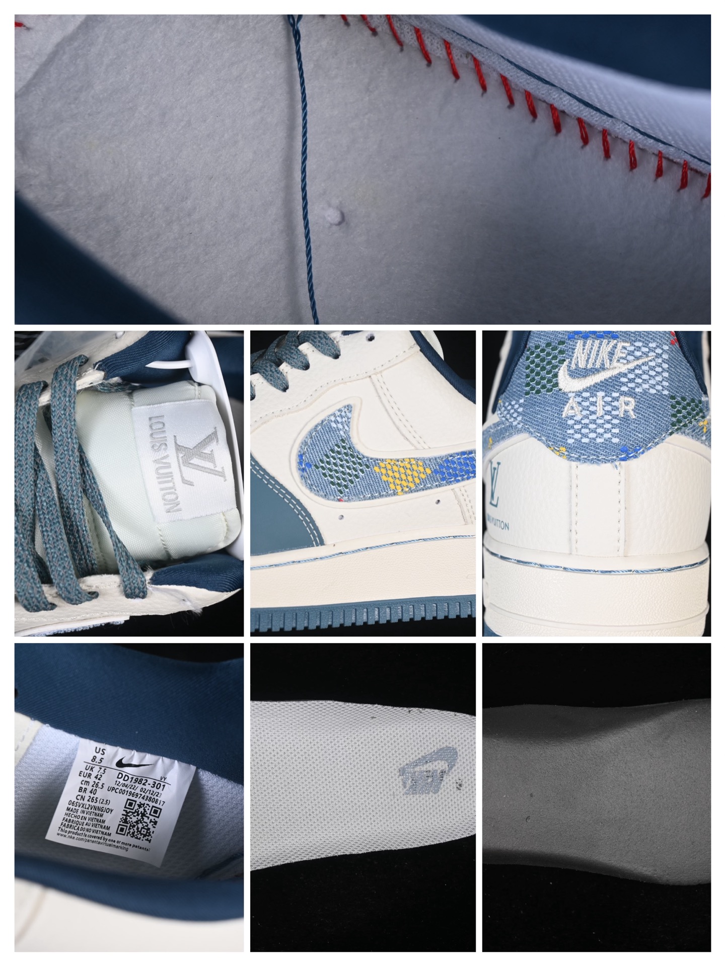 💰300纯原
Nike Air Force 1'07 Low LV联名 拼接彩勾 空军一号低帮休闲板鞋 DD1982-301
#原楦头原纸板 原装鞋盒 定制五金配件 内置全掌气垫 原厂鞋底
尺码：36 36.5 37.5 38 38.5 39 40 40.5 41 42 42.5 43 44 44.5 45 9.D4