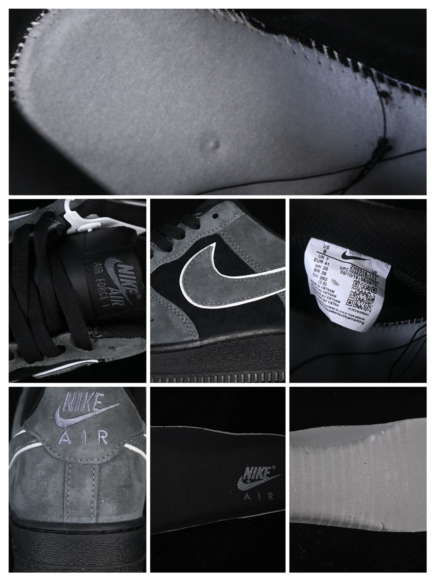 💰300纯原
 Nike Air Force 1'07 Low 灰黑麂皮 空军一号低帮休闲板鞋 ZH0316-133
#定制皮料 原盒原包装 原楦头原纸板 纯正版型 内置全掌气垫
尺码：36 36.5 37.5 38 38.5 39 40 40.5 41 42 42.5 43 44 44.5 45 9.D4