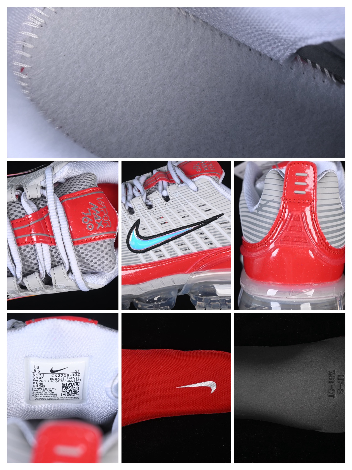 Nike Air Vapormax 360 全掌大气垫透气跑步鞋 CK2718-002#鞋面依旧延续经典