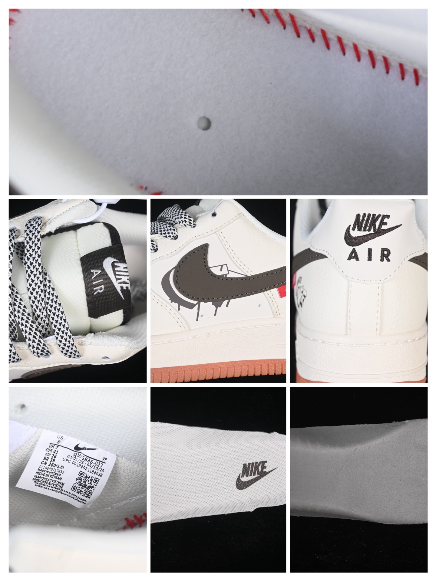 Nike Air Force 1'07 Low 联名 爱心米黑生胶 空军一号低帮休闲板鞋 QW5836-