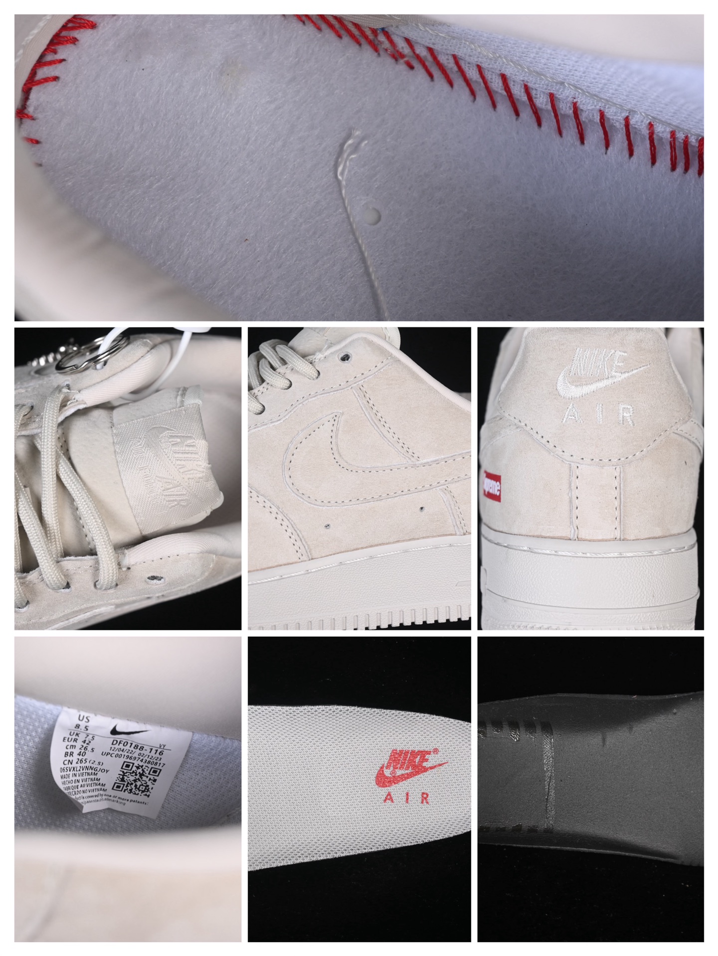 💰280纯原
 Nike Air Force 1'07 Low Supreme联名 全猪八 空军一号低帮休闲板鞋 DF0188-116
#原楦头原纸板 原装鞋盒 定制五金配件 内置全掌气垫 原厂鞋底
尺码：36 36.5 37.5 38 38.5 39 40 40.5 41 42 42.5 43 44 44.5 45 9.D4