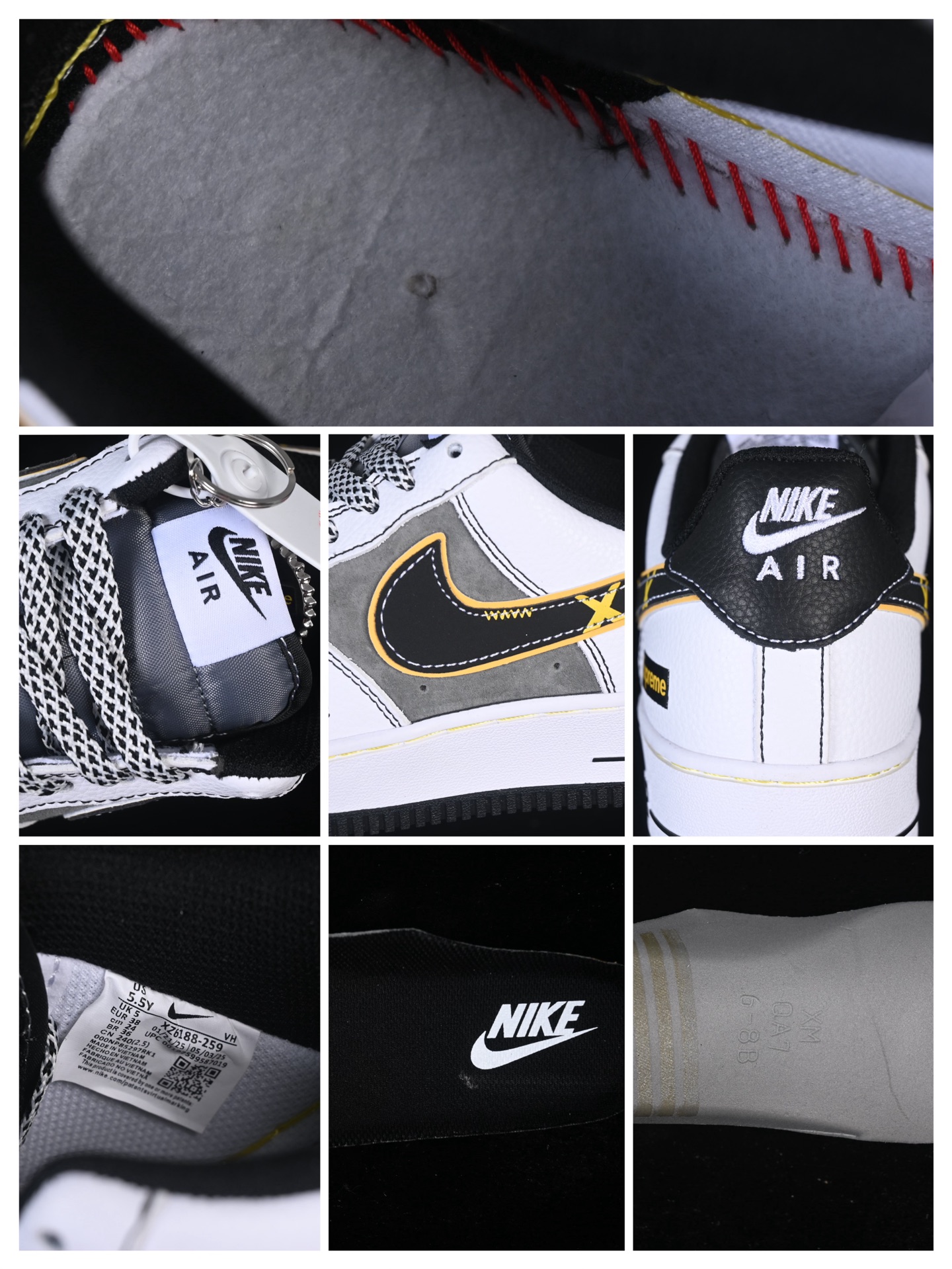 💰300纯原
Nike Air Force 1'07 Low Supreme联名 白灰黄边勾 空军一号低帮休闲板鞋 XZ6188-259
#原楦头原纸板 原装鞋盒 定制五金配件 内置全掌气垫 原厂鞋底
尺码：36 36.5 37.5 38 38.5 39 40 40.5 41 42 42.5 43 44 44.5 45 9.D4