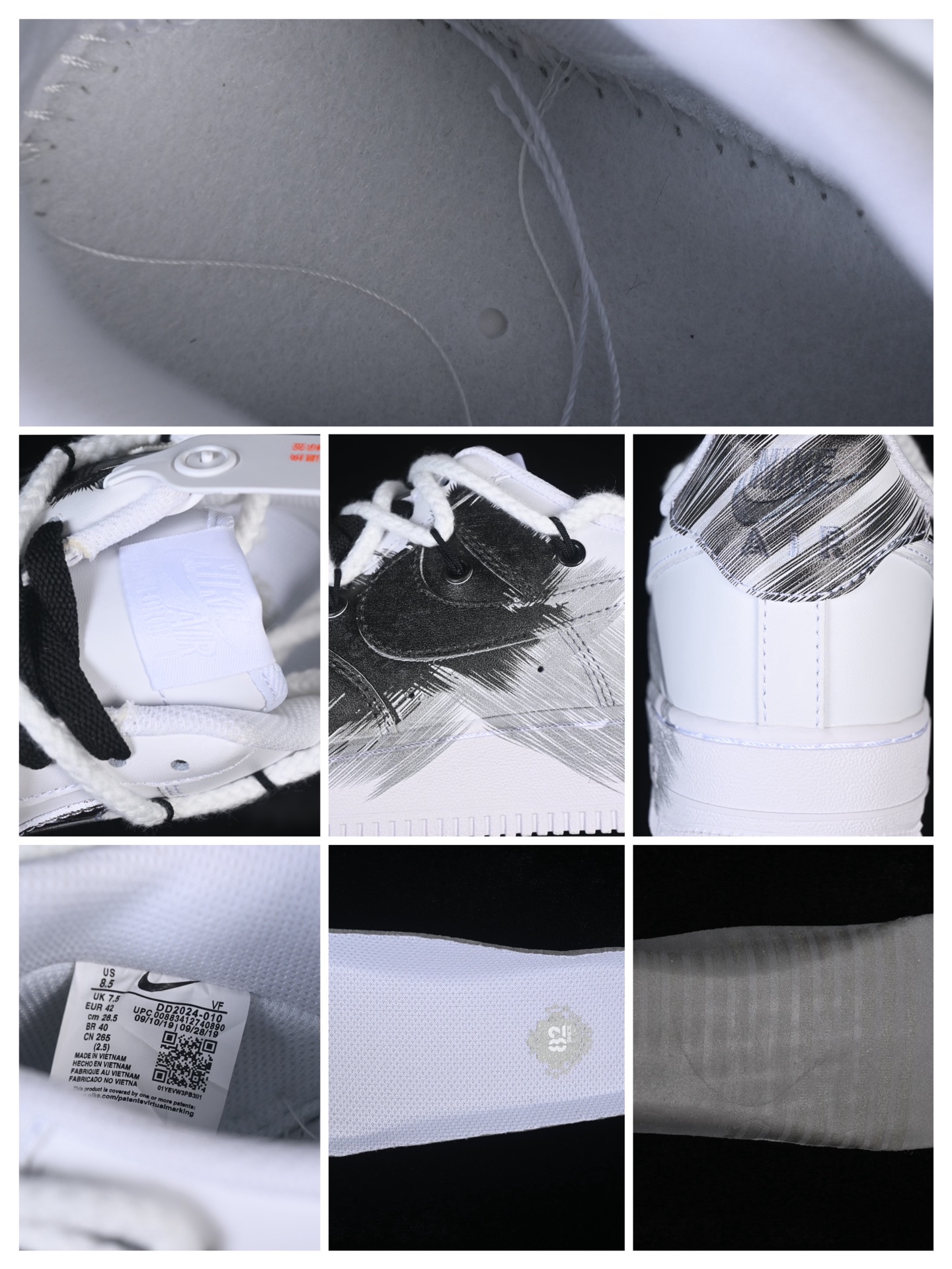 💰300纯原
Nike Air Force 1 '07 Low Smile 墨趣 空军一号低帮休闲板鞋 DD2025-010
#采用黑白主色调，鞋身带有极具艺术感的黑色涂鸦笔触设计，呈现出“黑色风暴”的视觉效果，同时搭配黑白撞色鞋带，潮流感与个性风格突出。
尺码：36 36.5 37.5 38 38.5 39 40 40.5 41 42 42.5 43 44 44.5 45 9.D4