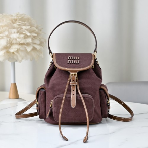 Miu Miu Campus-Style Backpack in Canvas and Leather - Versatile & Stylish 1 Miu Miu Campus-Style Backpack in Canvas and Leather - Versatile & Stylish