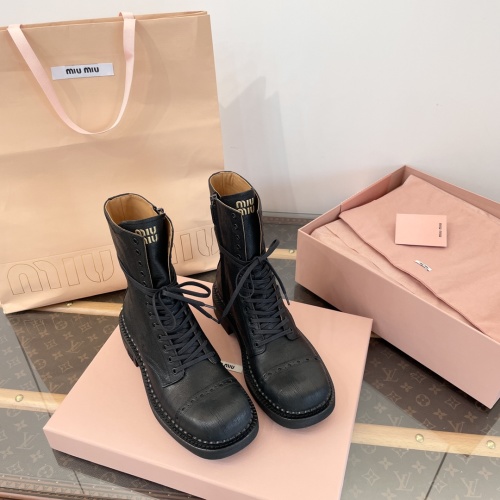 Miu Miu Distressed Leather Combat Boots, Ankle Boots for Women 1 Miu Miu Distressed Leather Combat Boots, Ankle Boots for Women