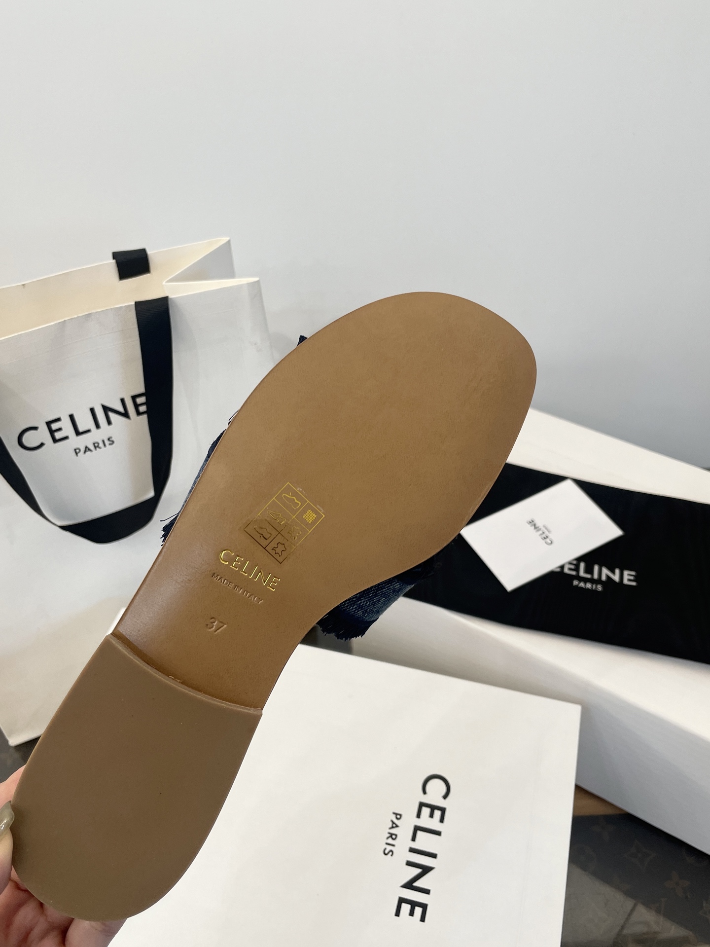 Celine Women's Triomphe Denim Slide Sandal with Fringe Detail - Stylish & Chic 7 i1750527976508 7839 0 5