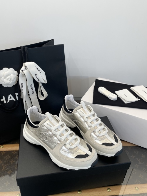 Chanel Women's Metallic Leather CC Logo Lace-Up Fashion Sneakers 1 Chanel Women's Metallic Leather CC Logo Lace-Up Fashion Sneakers