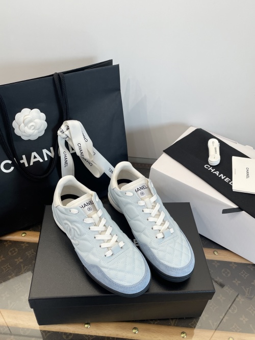 Chanel Quilted Leather Sneakers with Double C Logo Light Blue 36 Chanel Quilted Leather Sneakers with Double C Logo Light Blue
