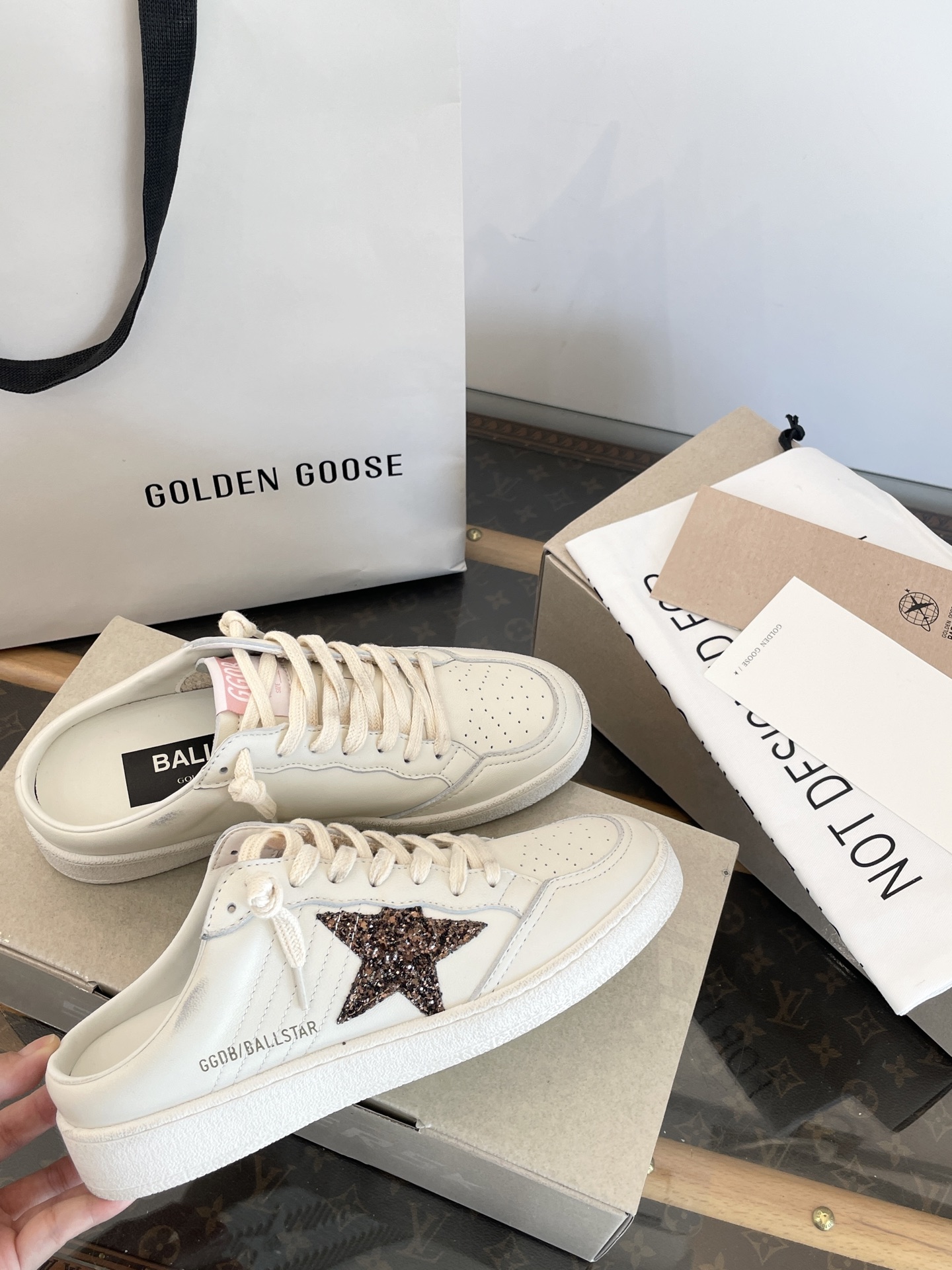 GGDB Mule Slip-On White Sneakers Star Sequin Slip-On