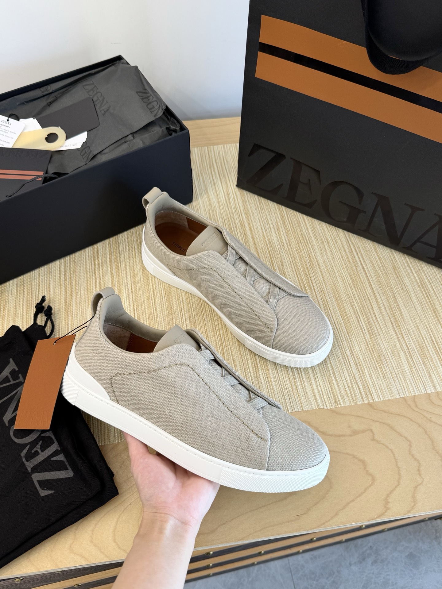 Zegna Triple Stitch linen low-top casual shoes