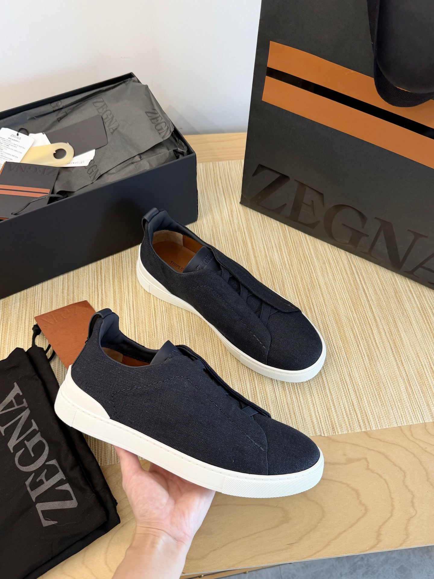 Zegna Triple Stitch linen casual men's shoes