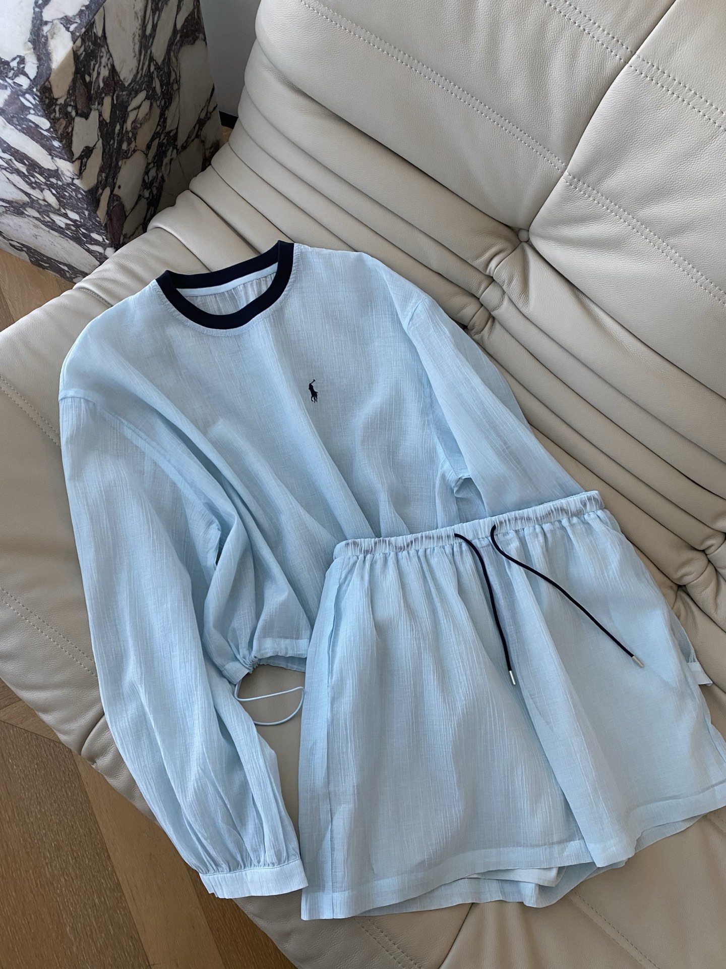 Color Block Round Neck Sunscreen Top & Shorts Set - Casual Summer Style 2 i1747046146507 7923 0 0