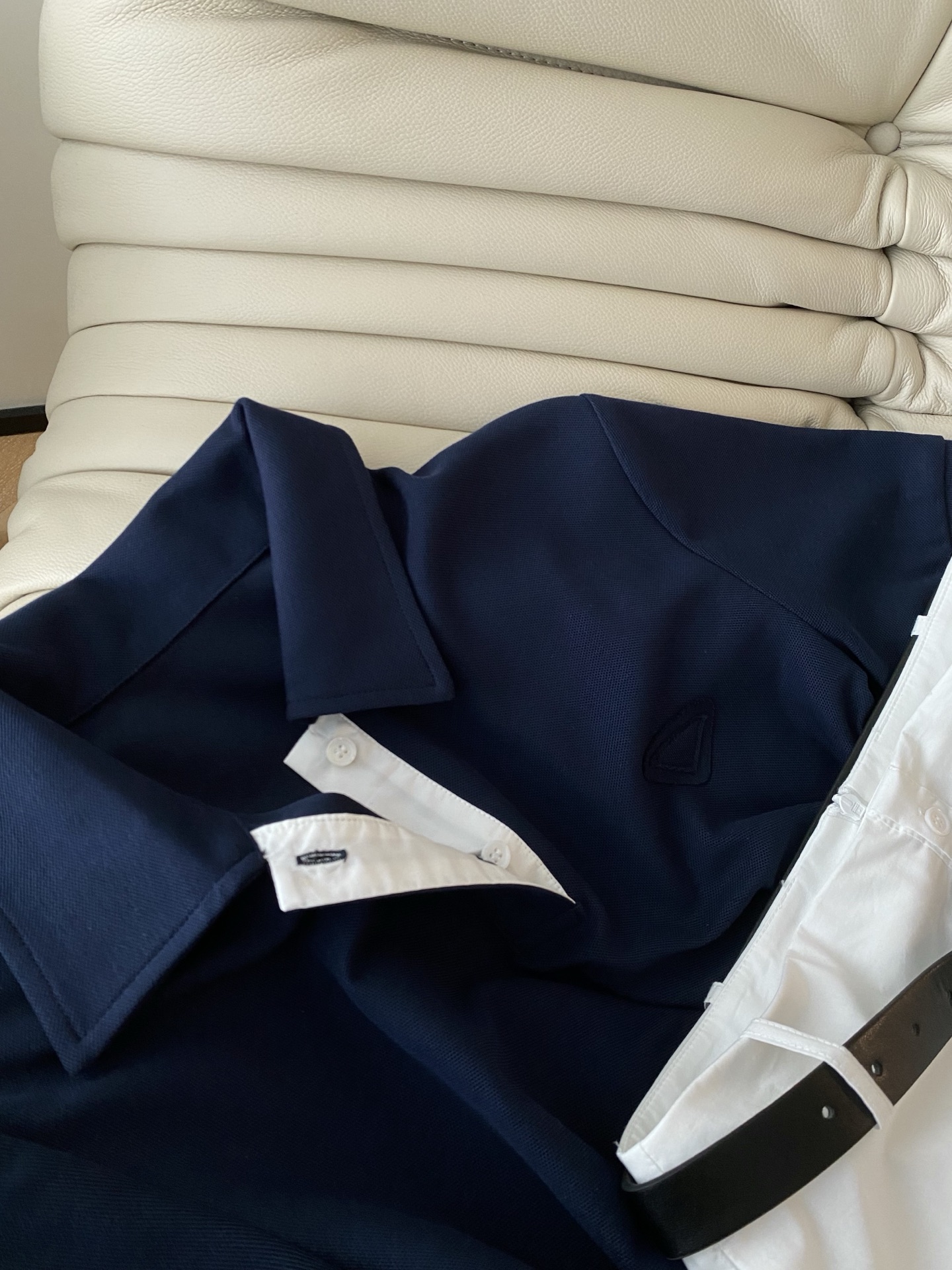 Navy Blue Polo Collar Knit Pullover Top - Soft & Comfortable, Easy Care 4 i1747908078861 3213 0 2