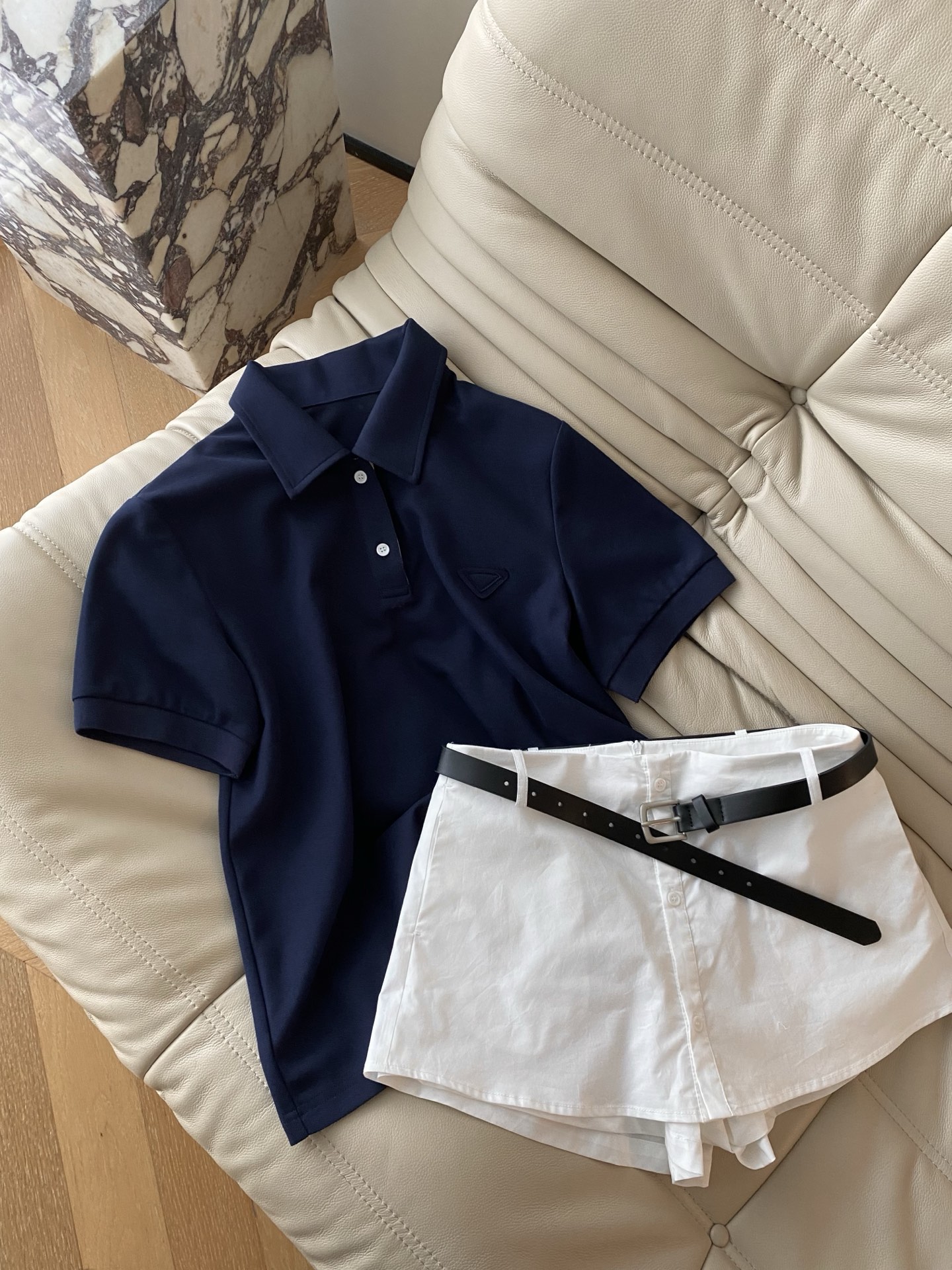 Navy Blue Polo Collar Knit Pullover Top - Soft & Comfortable, Easy Care 2 i1747908078913 4747 0 0