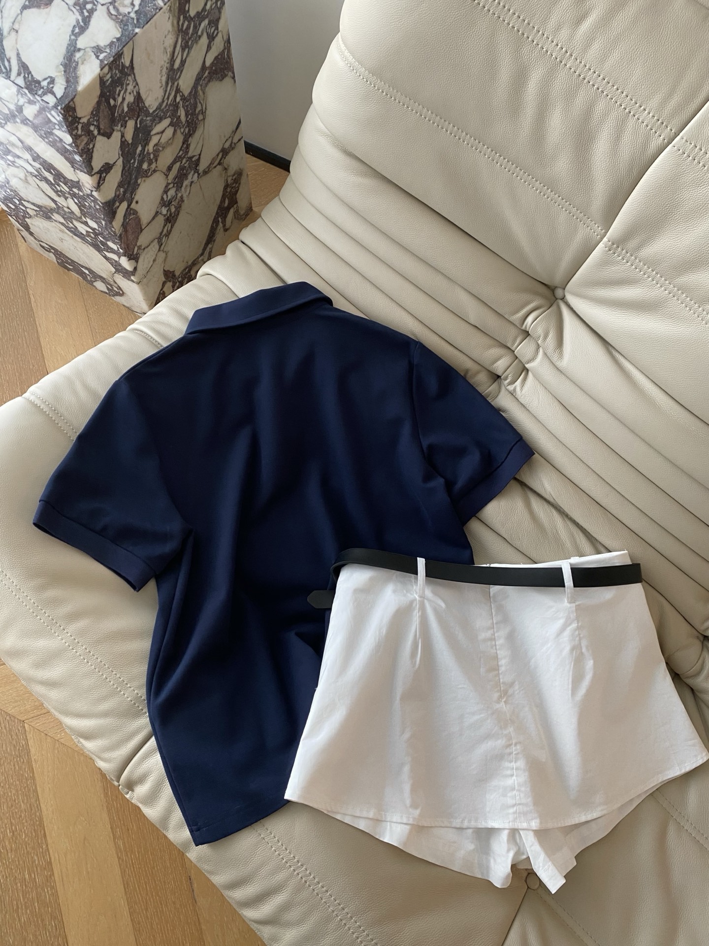 Navy Blue Polo Collar Knit Pullover Top - Soft & Comfortable, Easy Care 7 i1747908078941 8012 0 5