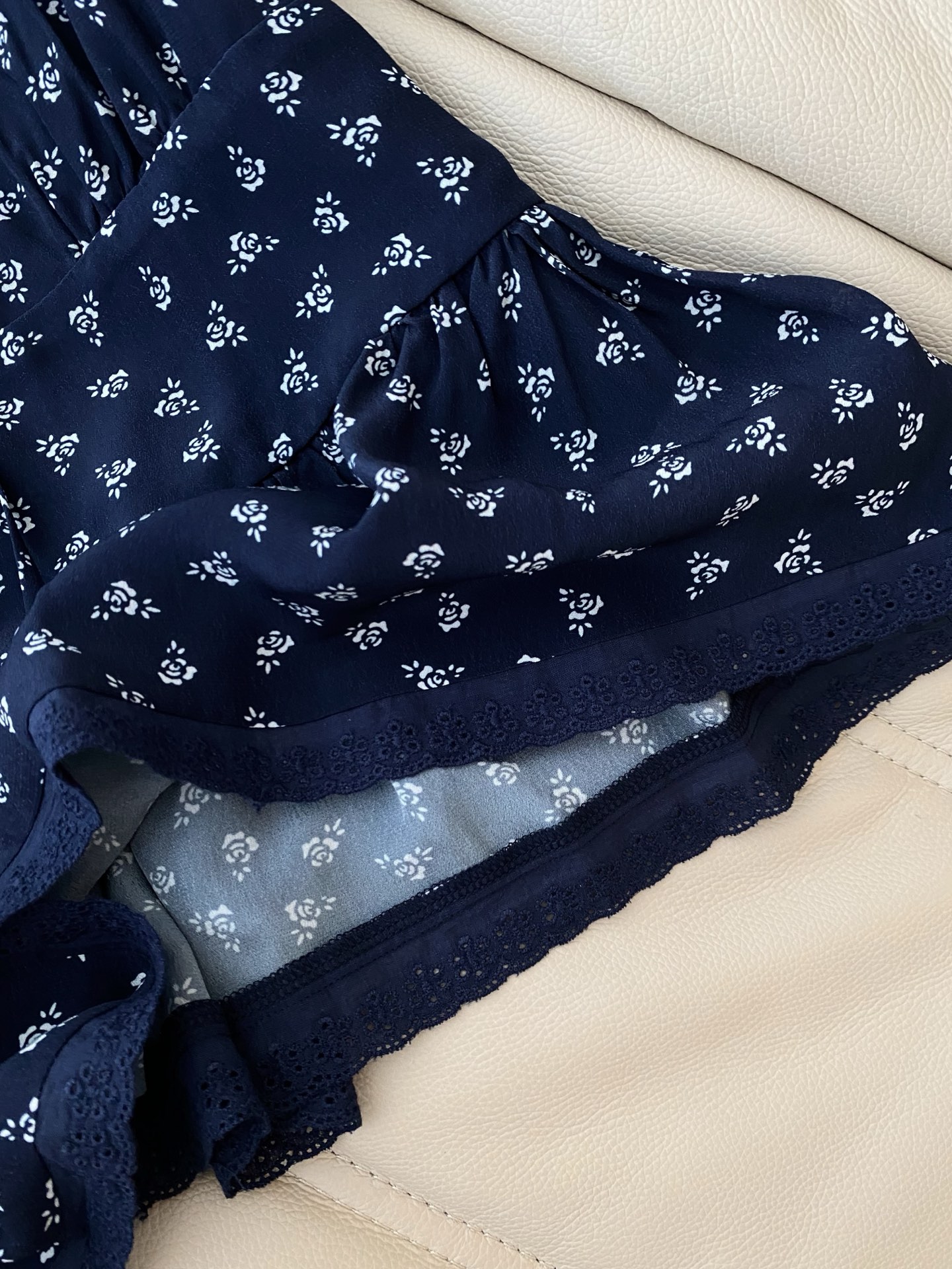 Floral Puff Sleeve Top - Blue Cotton Blouse with Lace Trim 5 i1749983073167 7681 0 3