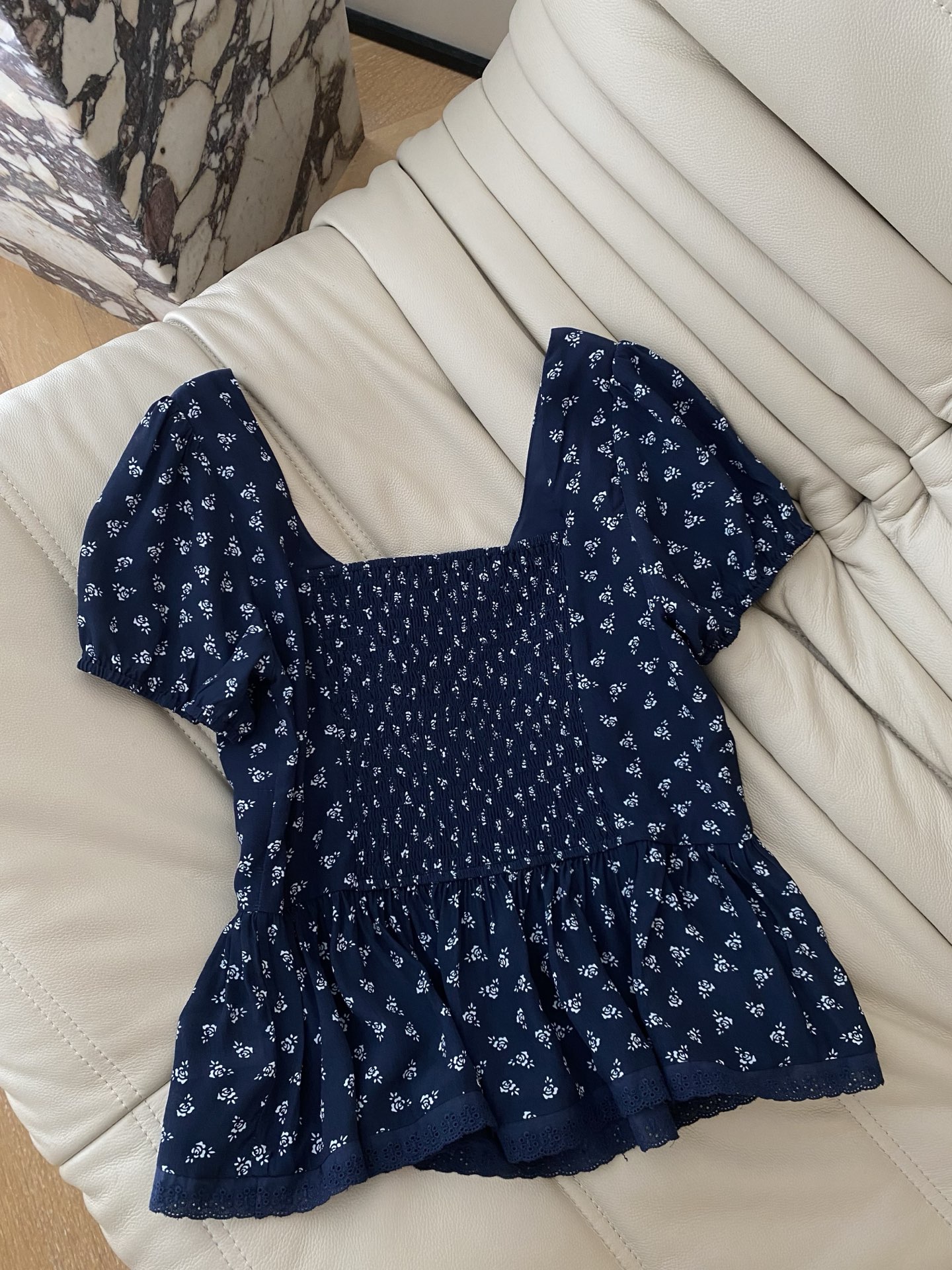 Floral Puff Sleeve Top - Blue Cotton Blouse with Lace Trim 6 i1749983075043 5269 0 4
