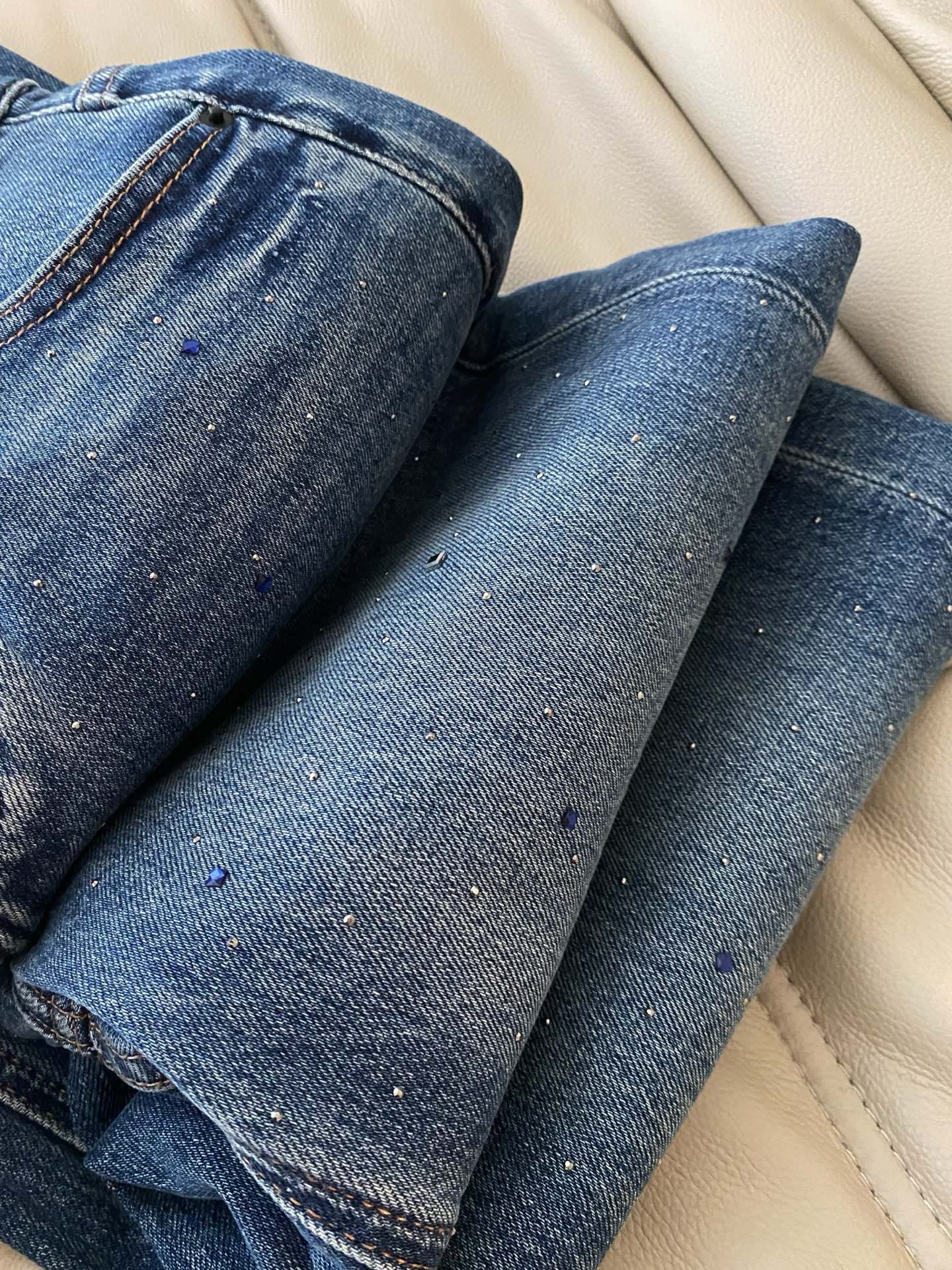 High-Waisted Straight-Leg Jeans with Custom Colorful Rhinestone Embellishments 6 i1755603030689 140 0 4